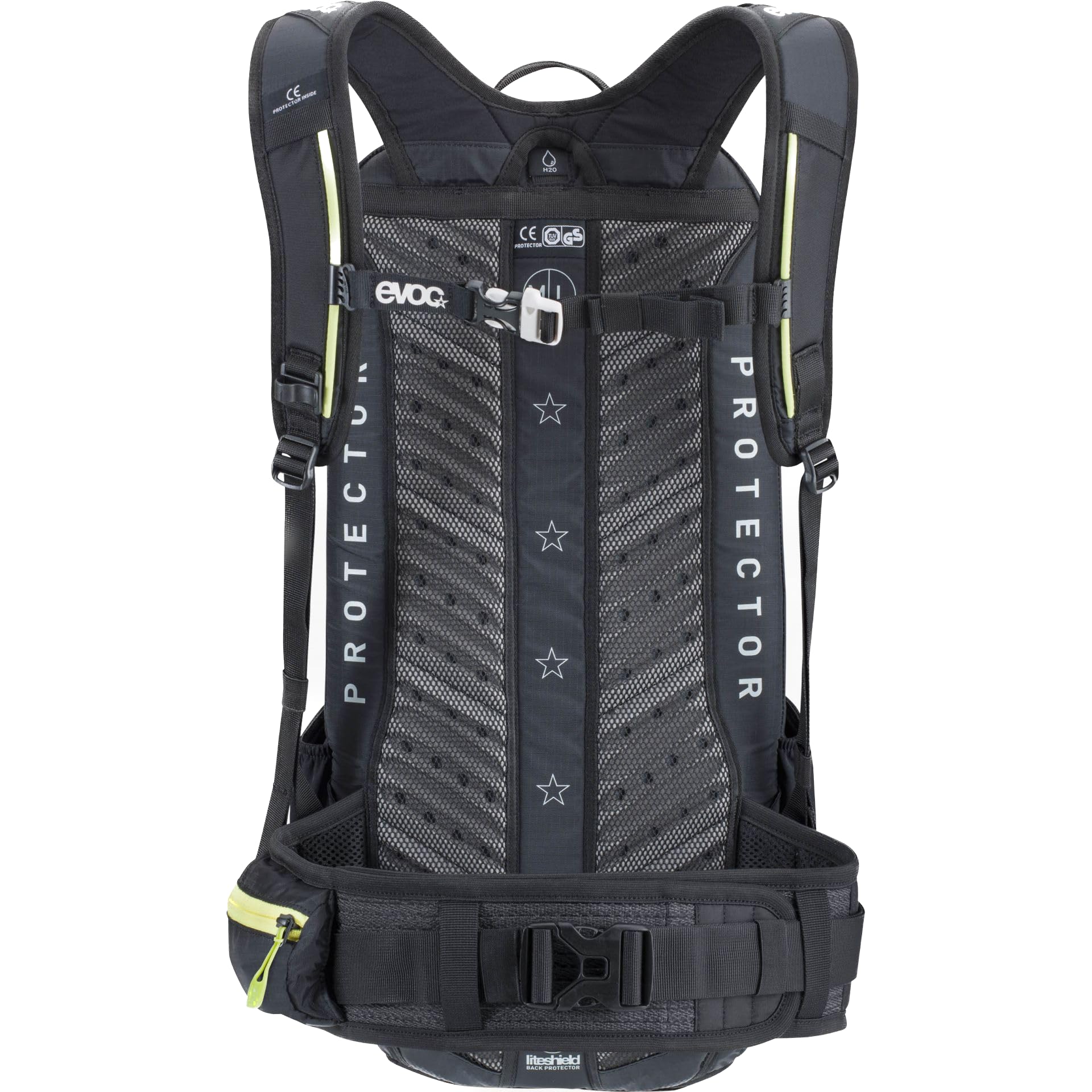 EVOC FR ENDURO BLACKLINE 16L Back Protector, Cycling backpack for Bike Tours & Trails (Size: S, LITESHIELD back protector TÜV/GS certified, ergonomic LITESHIELD SYSTEM AIR), Black