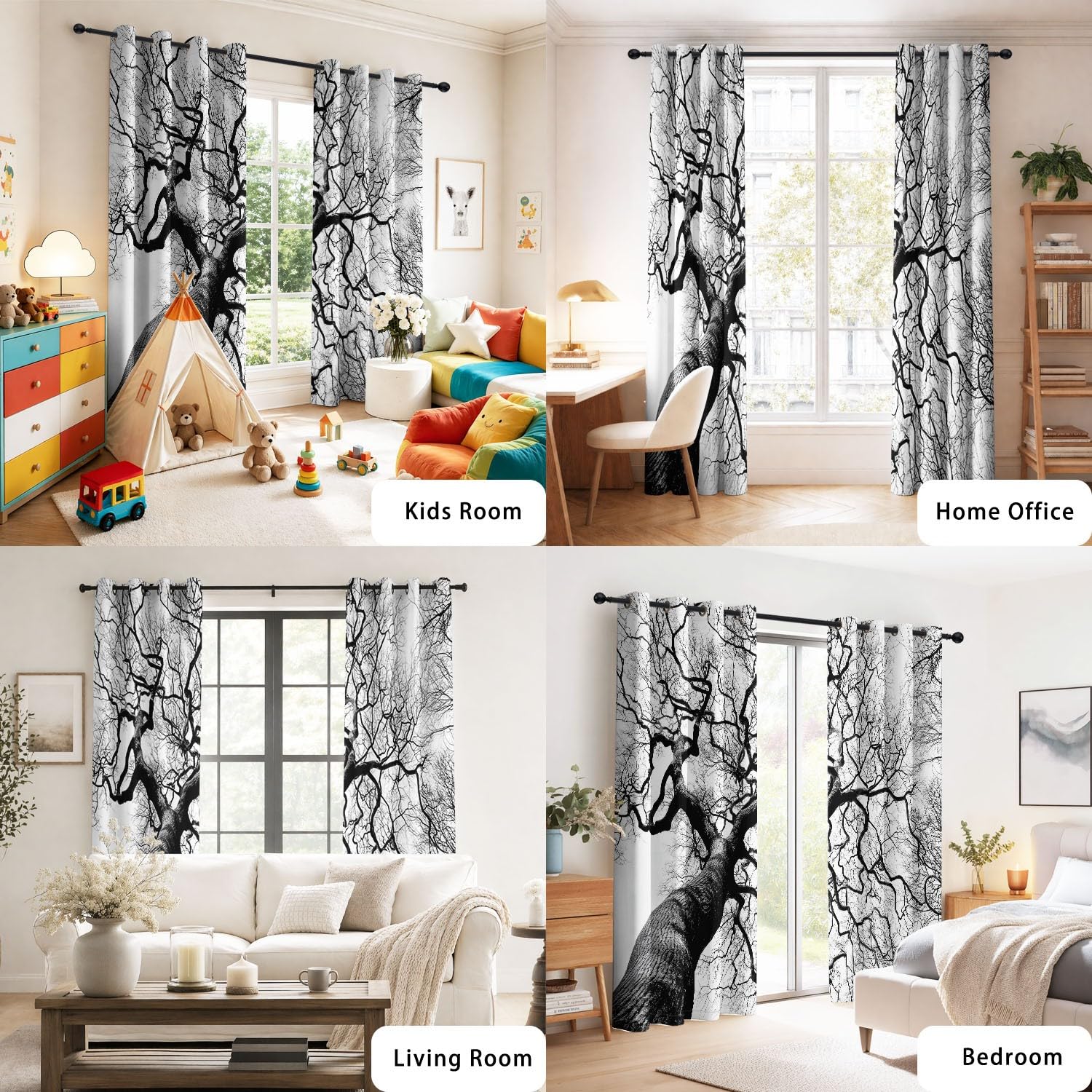 Générique Rideaux Occultants Style Industriel Minimaliste 200 x 260 CM | Anti Froid et Chaleur - Lot de 2 Rideaux Style Branches d'arbre sans Feuilles pour Chambre Principale