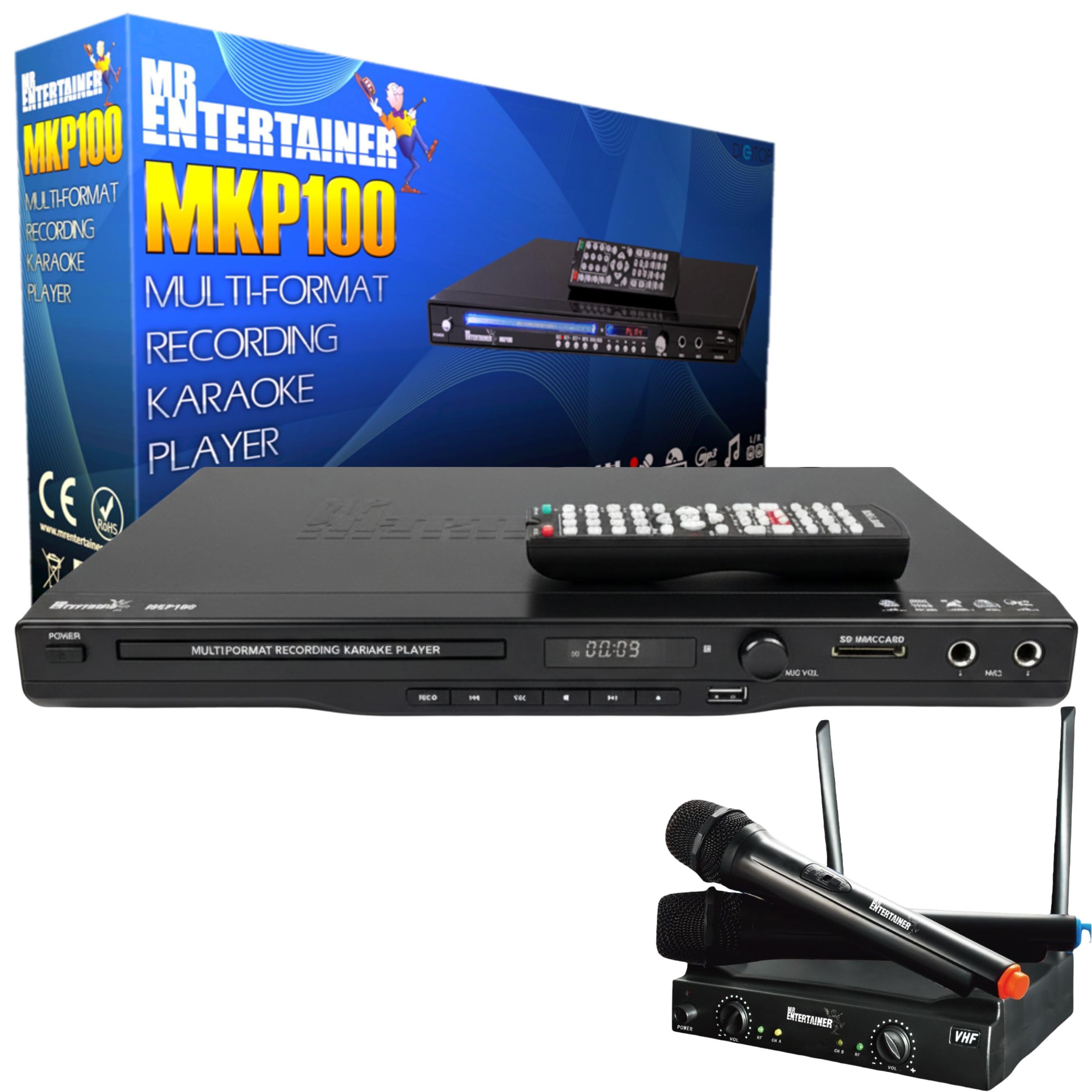 Mr Entertainer MKP100 CDG DVD MP3G Karaoke Player HDMI / Record / Rip / USB (kabellose Mikrofone