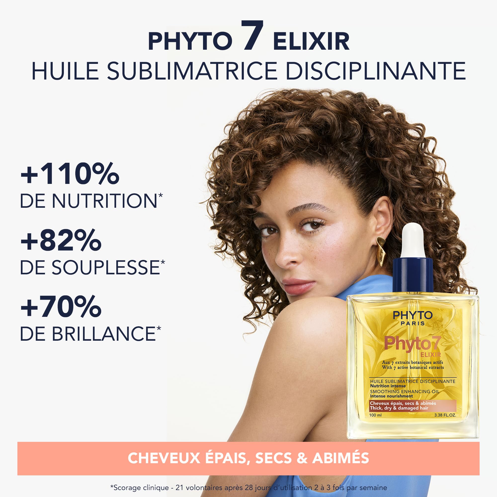 Phyto Paris Phyto 7 Elixir - Olio Sublimante Disciplinante 100 ml - Capelli spessi, secchi e danneggiati - Cura multiuso, nutrizione intensa, disciplina e rifinisce - 99% di oli botanici naturali