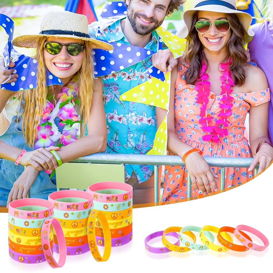 Amazon.co.jp: Groovy レトロヒッピーシリコンリストバンド