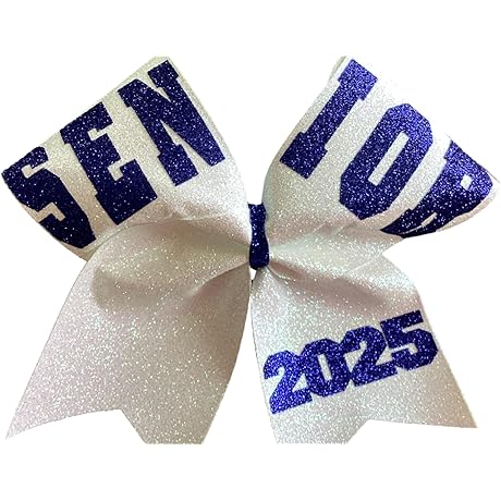 White Glitter Senior Cheer Bow 2025 - Royal Blue Glitter Lettering Cheer Bows Bulk White