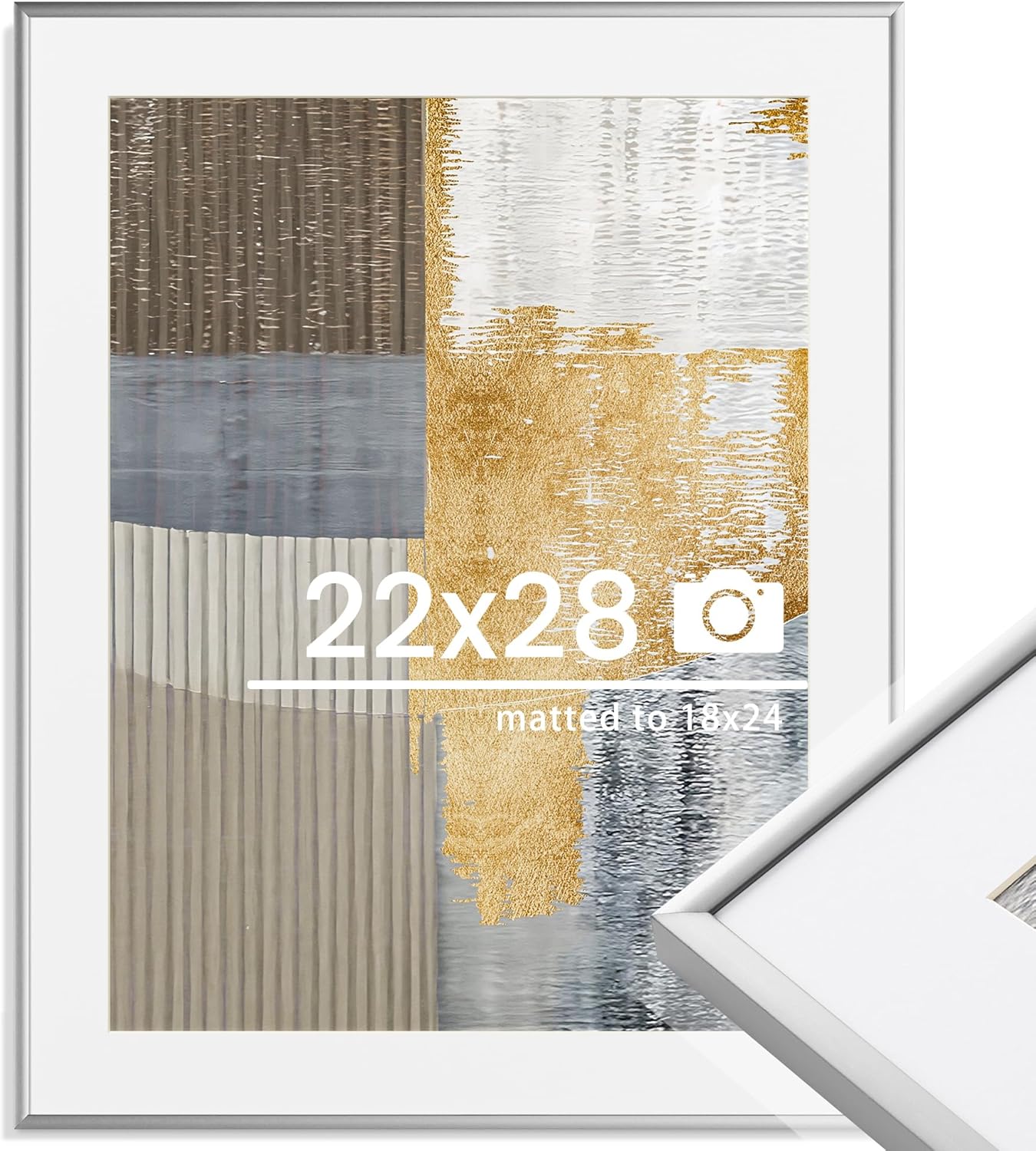 22x28 inch Metal Poster Frame - 22 x 28 Thin Aluminum Picture Frames Matted for 18x24 Photos, Artworks, Prints, Puzzle - High Definition Plexiglass - Vertical and Horizontal Display - Wall Hook Hanging Hardware Included - Silver, Set of 1 22x28in, 1Pack Silver