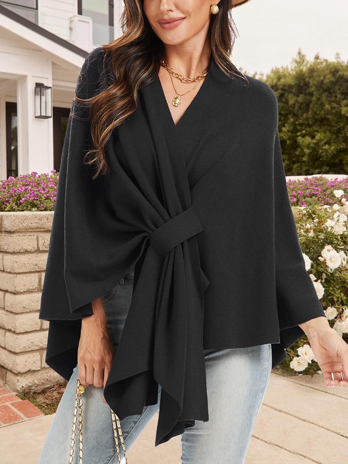 Moss Rose Womens Elegant Shawl Wraps Soft Open Front Poncho Sweater for Spring Fall Winter - Image 2