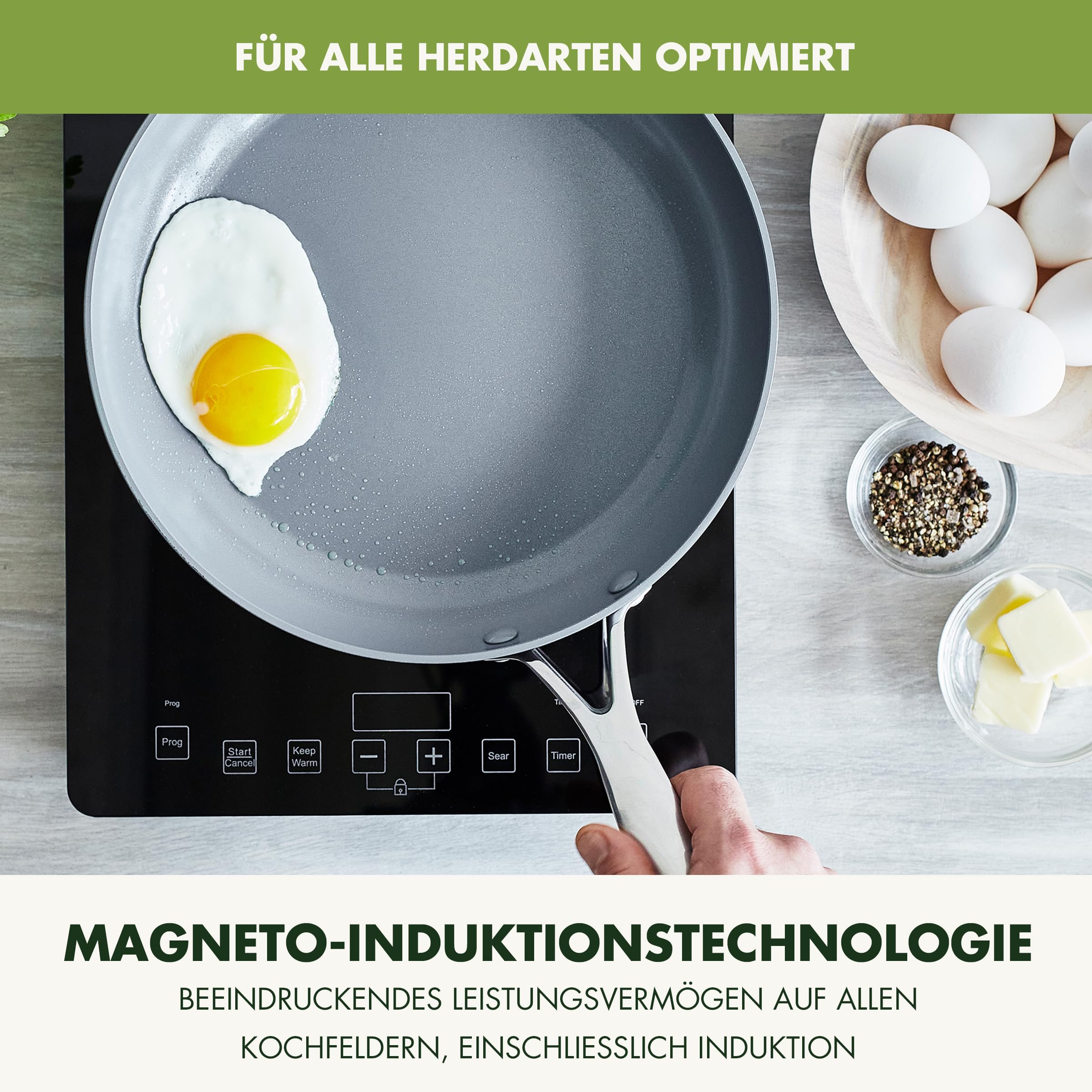 GreenPan Valencia Pro Harteloxierte Gesunde Keramik Antihaft 18 cm / 2 Liter Stielkasserolle mit Deckel, PFAS-frei, Induktion, spülmaschinenfest, Backofenfest, Grau