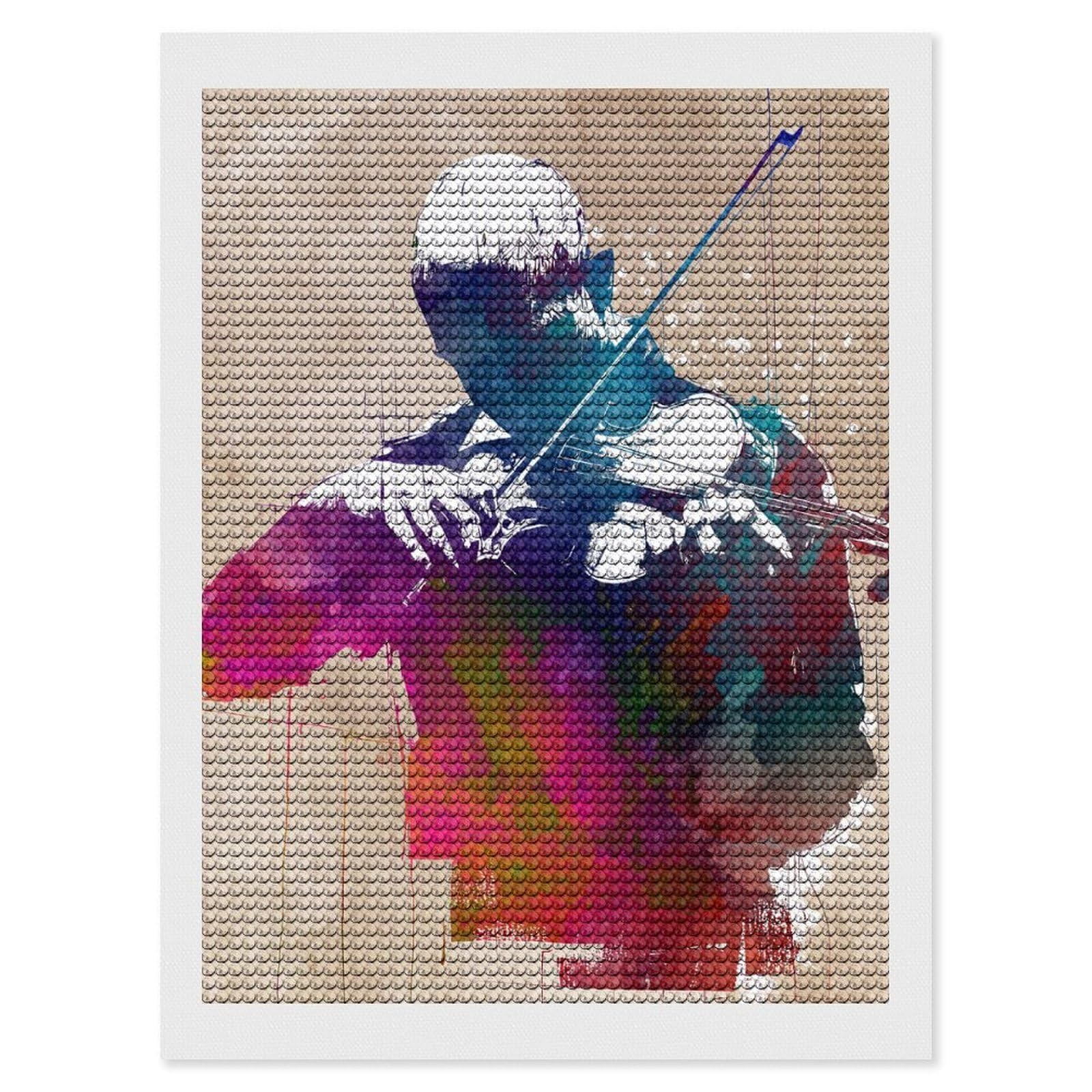 Junmoney Violinist Watercolor Art Diamond Art Kit 12"x16", Bedroom Decor, Adhesive Canvas, Full Kit Included, Thoughtful Present, Birthday Gift