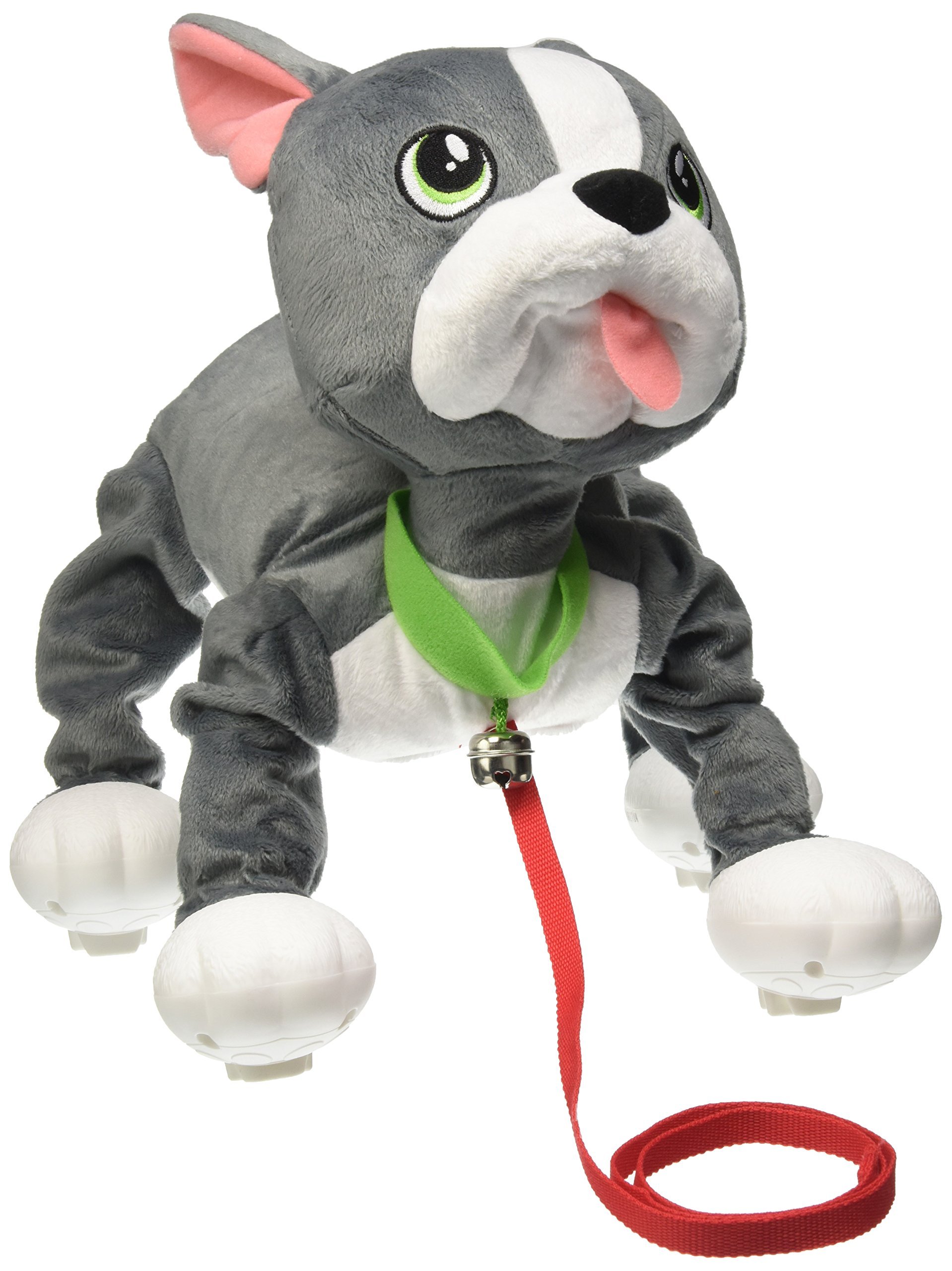 Les Toufous Peluche interactive Chien, Marche et Court, fonctionne Sans Piles, Laisse incluse, Bulldog Français, Jouet pour enfants dès 2 ans, Polyester, Gris et Blance
