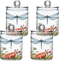 Vista 30 de Dragonfly Flowers 21214450 - Dispensador de soporte Qtip con tapas, contenedores de almacenamiento de plástico, organizador de recipientes de baño