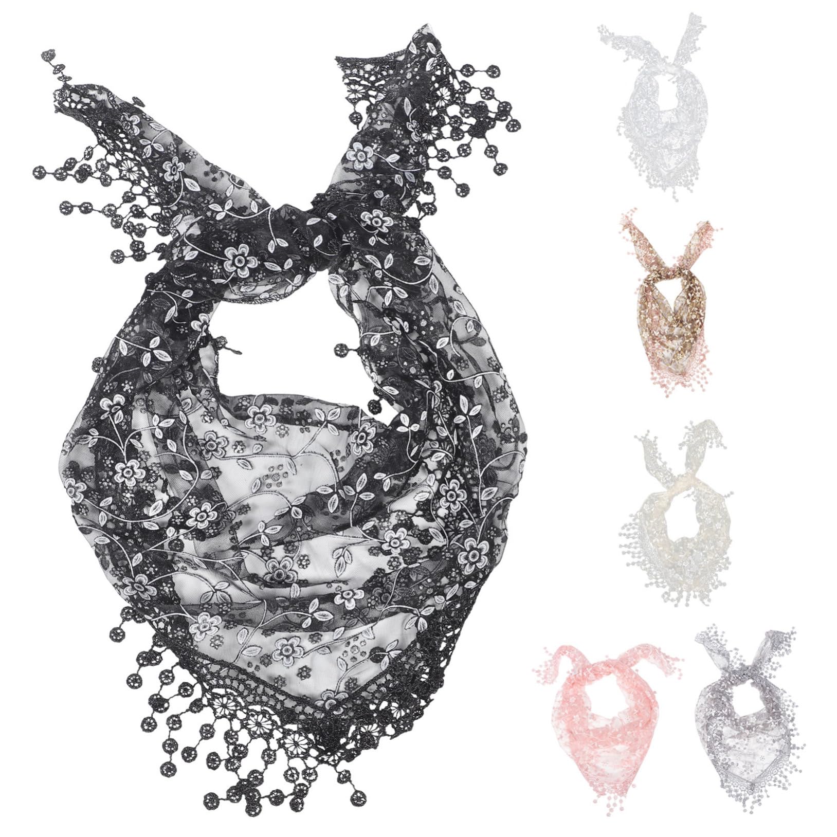 VALICLUD Velo de Mantilla Triangular de Encaje 6piezas Poliéster Blanco | Misa Católica, Acabado Floral, Estilo Femenino, Combina Mayoría de Prendas