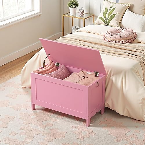 Miniatura 59 de HOOBRO Caja de juguetes, baúl de almacenamiento de aspecto de madera retro con bisagra de seguridad, banco de almacenamiento de entrada soporta 220