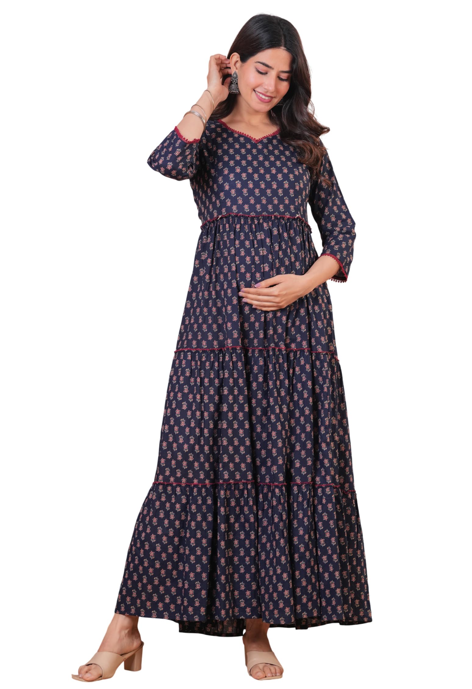 Women's Cotton Anarkali Maternity Feeding Kurti/Kurta with Zipper| Comfortable & Elegant Pre and Post Pregnancy Kurti Dress/Kurta Dress-image-10