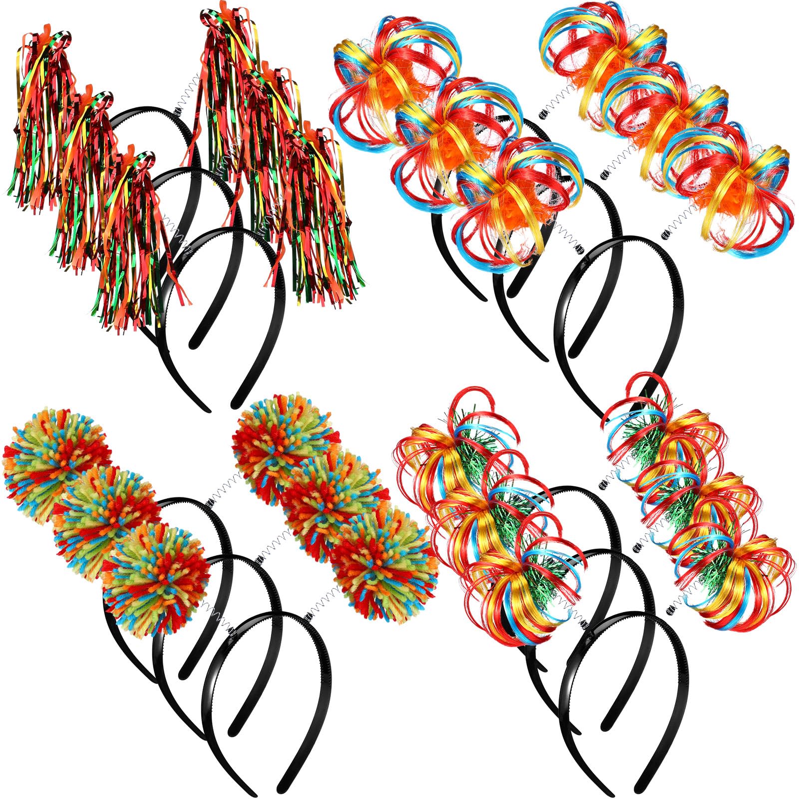 Censen 12 Pcs Pom Pom Party Headbands Tinsel Wrapped Ponytails Headbopper Headwear for Graduation Birthday