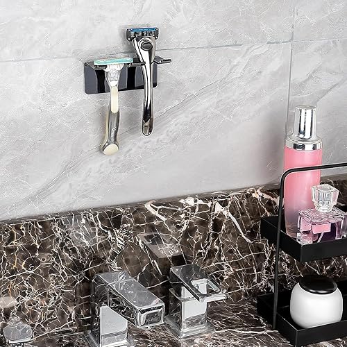 Miniatura 9 de LUEXBOX 2 soportes de plástico para maquinilla de afeitar con cubierta para pared de ducha, autoadhesivo, impermeable, para baño, compatible con