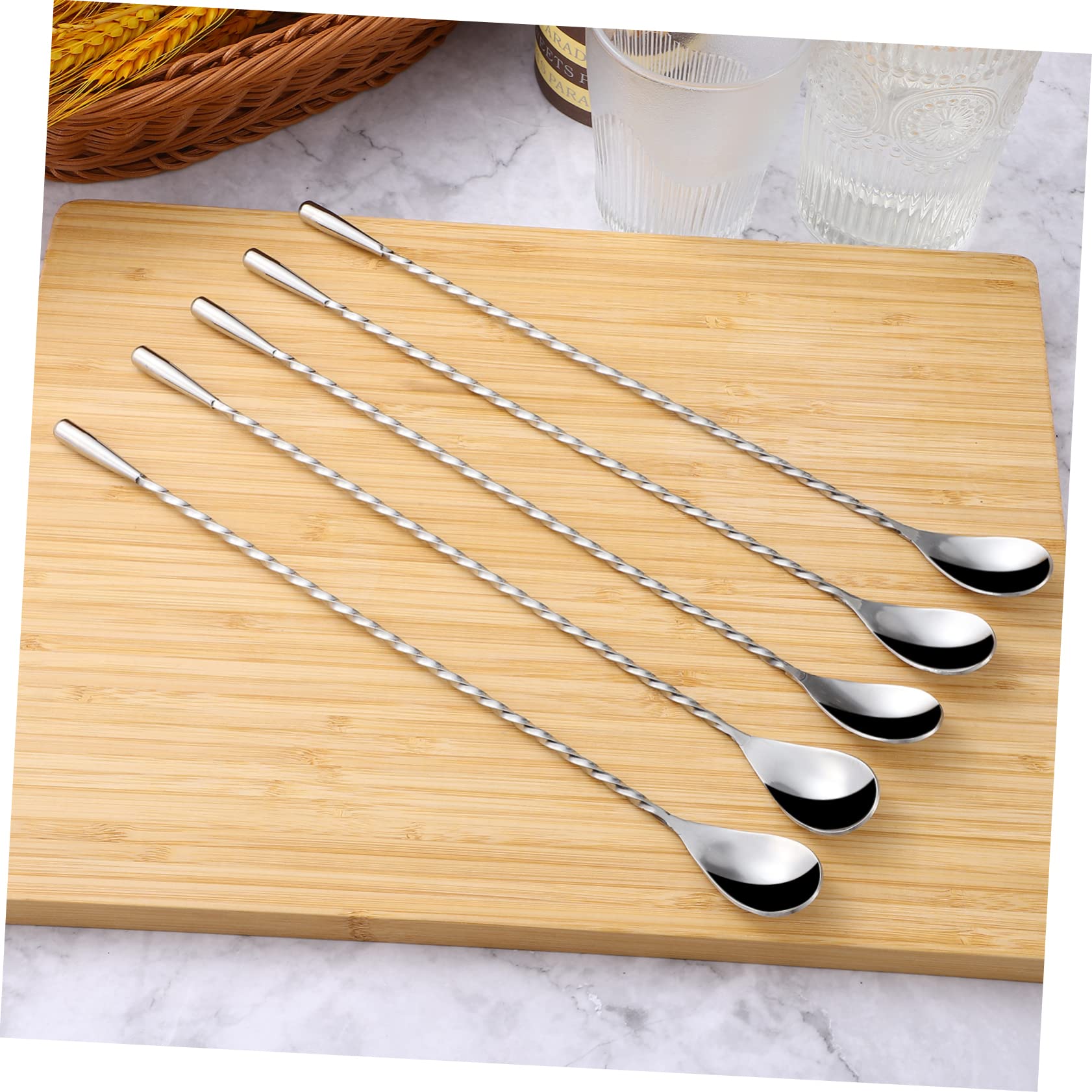 6 Cucharas de Cóctel de Acero Inoxidable, Cucharas Largas de Barra en Espiral, para Mezclar Bebidas y Vino, Mango de Agarre Cómodo