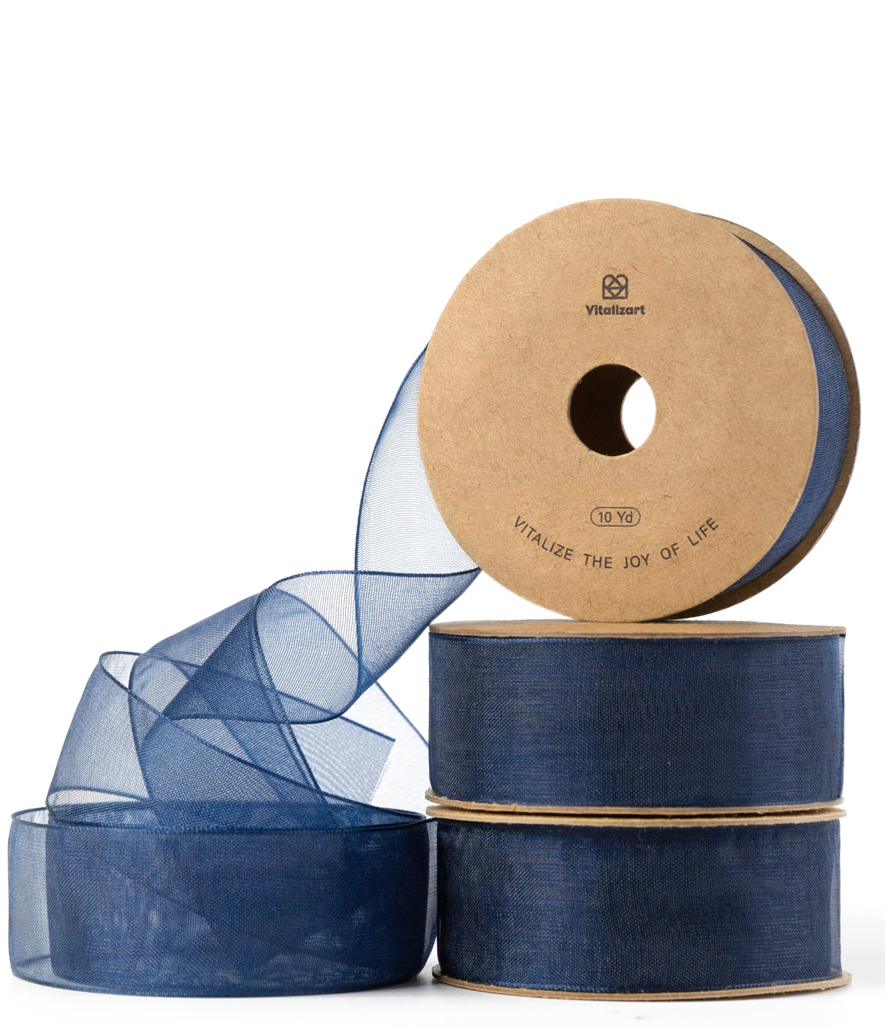 VitalizartNavy Blue Ribbon Organza Sheer Ribbon 1 inch x 30 Yd in Total Handmade Fabric Ribbons for Gift Wrapping Christmas Tree Crafts Bows Wedding Invitations Wreaths WrapOEKO-TEX STANDARD 100