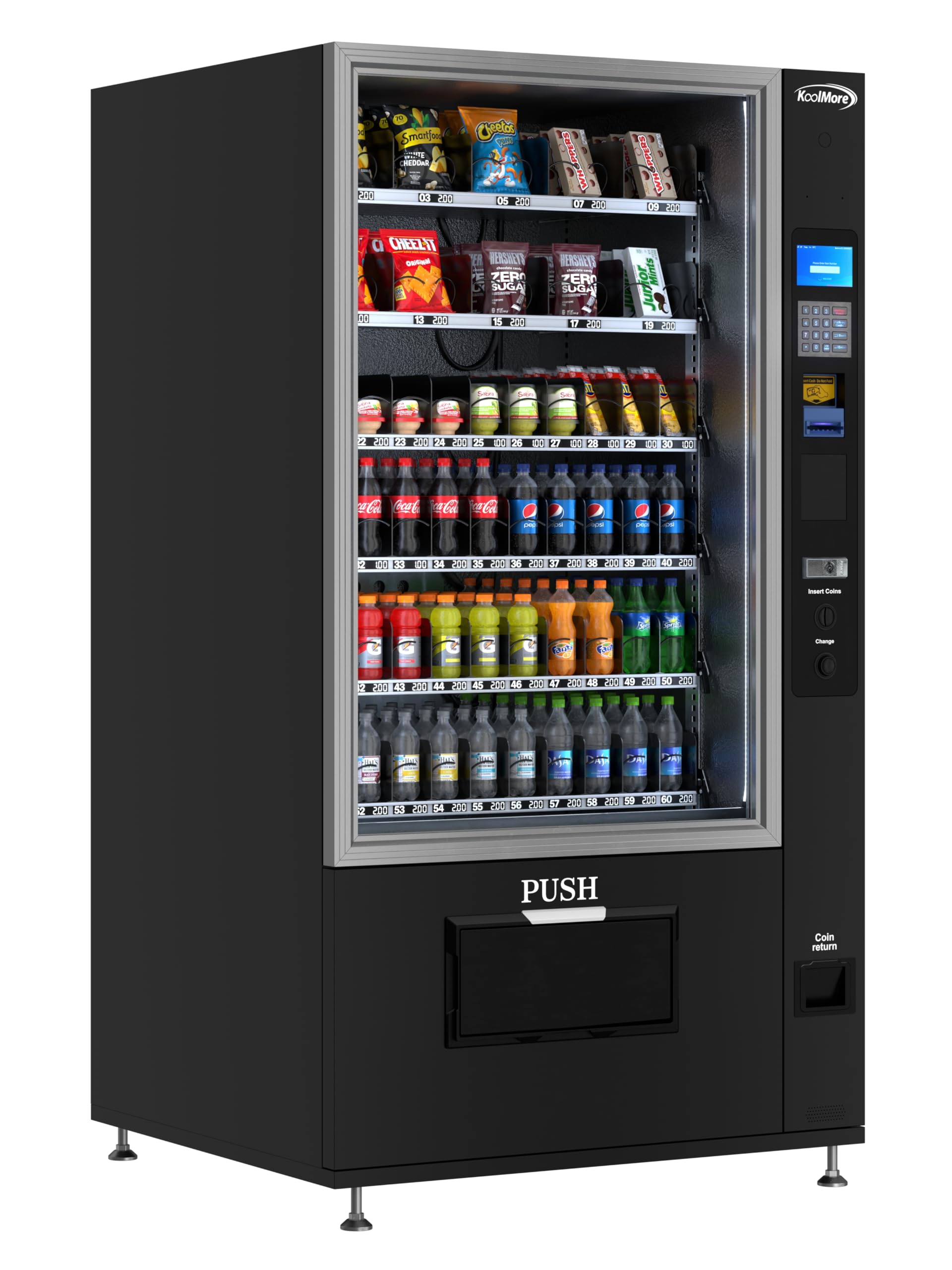 KoolMore KM-VMR-40-B Snack Vending Machine Bill Acceptor in Black, 60 Slots/Refrigerated