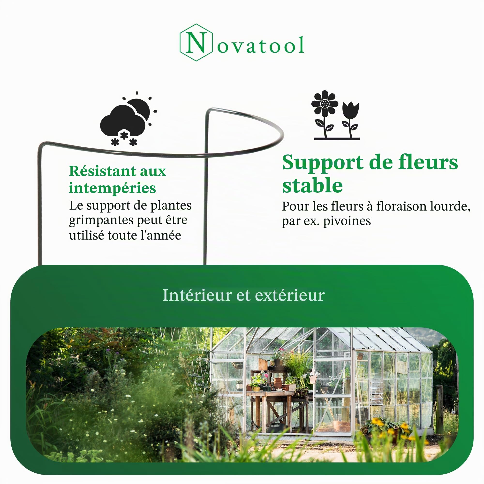 Novatool Lot de 5 supports pour arbustes semi-circulaires de 100 cm de haut et 40 cm de haut - Vert