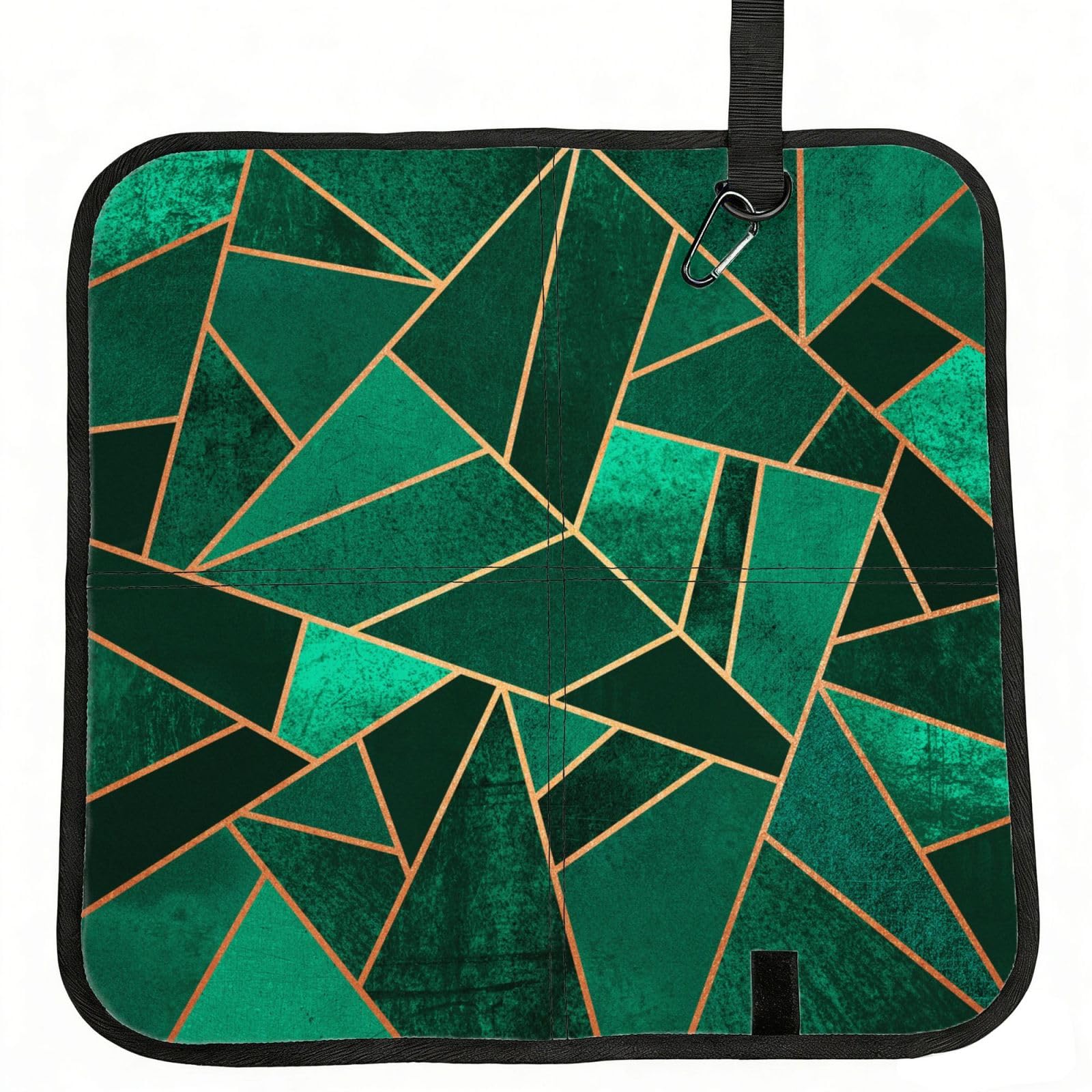 ERCgad Black And Gold Geometric Print Foldable Seat Cushion Portable Chair Pad Lightweight Travel Outdoor Office Home