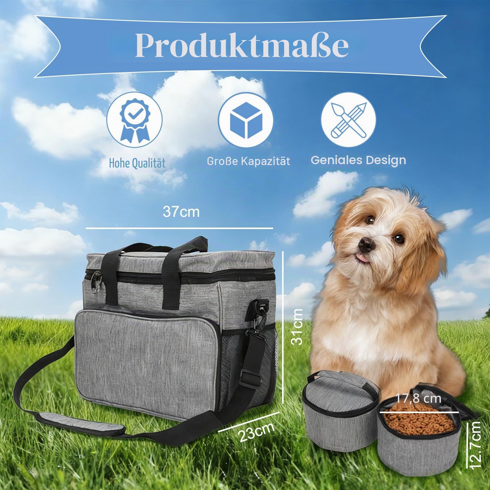 Hunde Reisetasche Große Hundetasche, Reisetasche für Hunde Organizer für Tierbedarf mit 2 Futterbehältern und 2 faltbaren Näpfen für Katzen, große Hundetasche