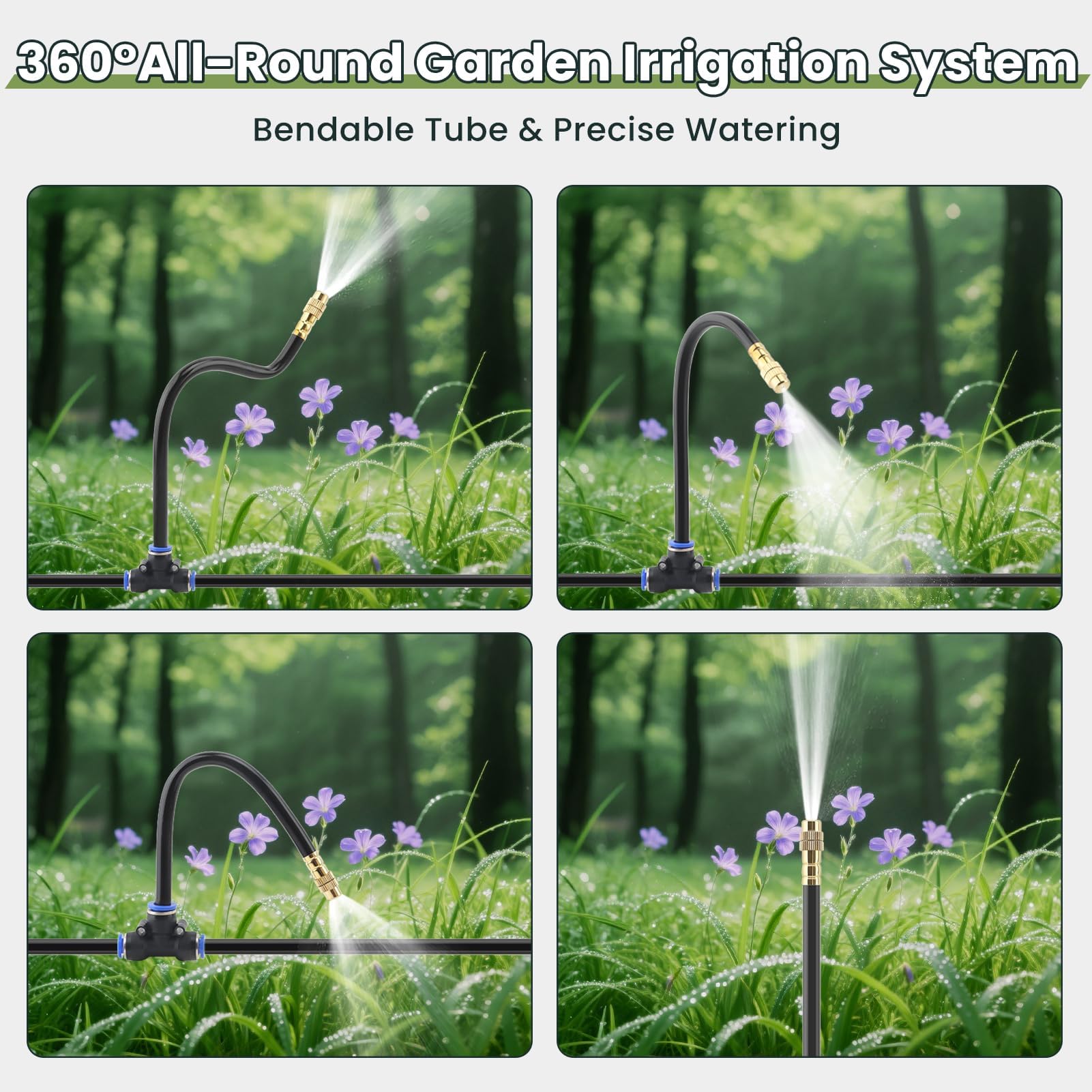 Sistema di irrigazione a goccia da 200 piedi con timer intelligente dell'acqua (doppio tubo) | Kit di irrigazione automatica da giardino, ugelli regolabili a 360° e tubo pieghevole per giardino, prato e serra