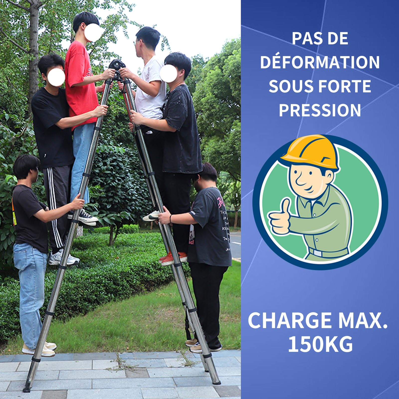 JADDUO Échelle Télescopique en Aluminium 5.6 m (2.8 m + 2.8 m) avec Stabilisateur et Roues Capacité 150 kg Idéale pour Nettoyage Gouttières et Réparations Extérieures
