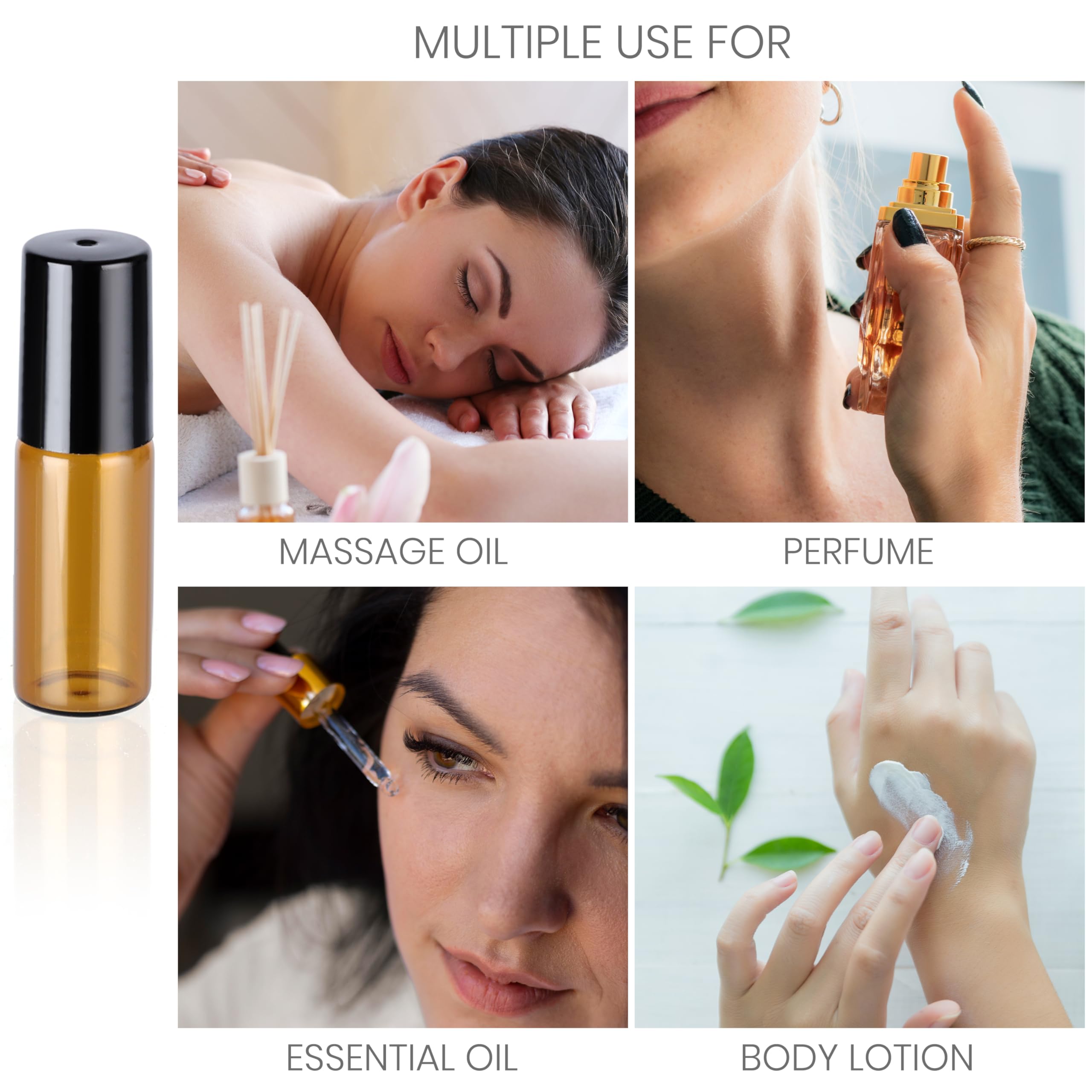 BELLE VOUS Roll On Huiles Essentielles (Lot de 24) - Flacon en Verre Ambré de 3 ml - Flacons Vides Rechargeables avec Bille en Inox et Pipettes à Huile, Parfum et Aromathérapie