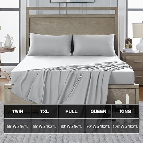 FreshCulture Twin Flat Sheets Only 2 Pack - Hotel Quality Flat Bed Sheets - Brushed Microfiber - Ultra Soft & Breathable - Wrinkle-Free - Easy Care - Flat Sheets Only Twin Size (White)(Light Grey,Full-2Pack)
