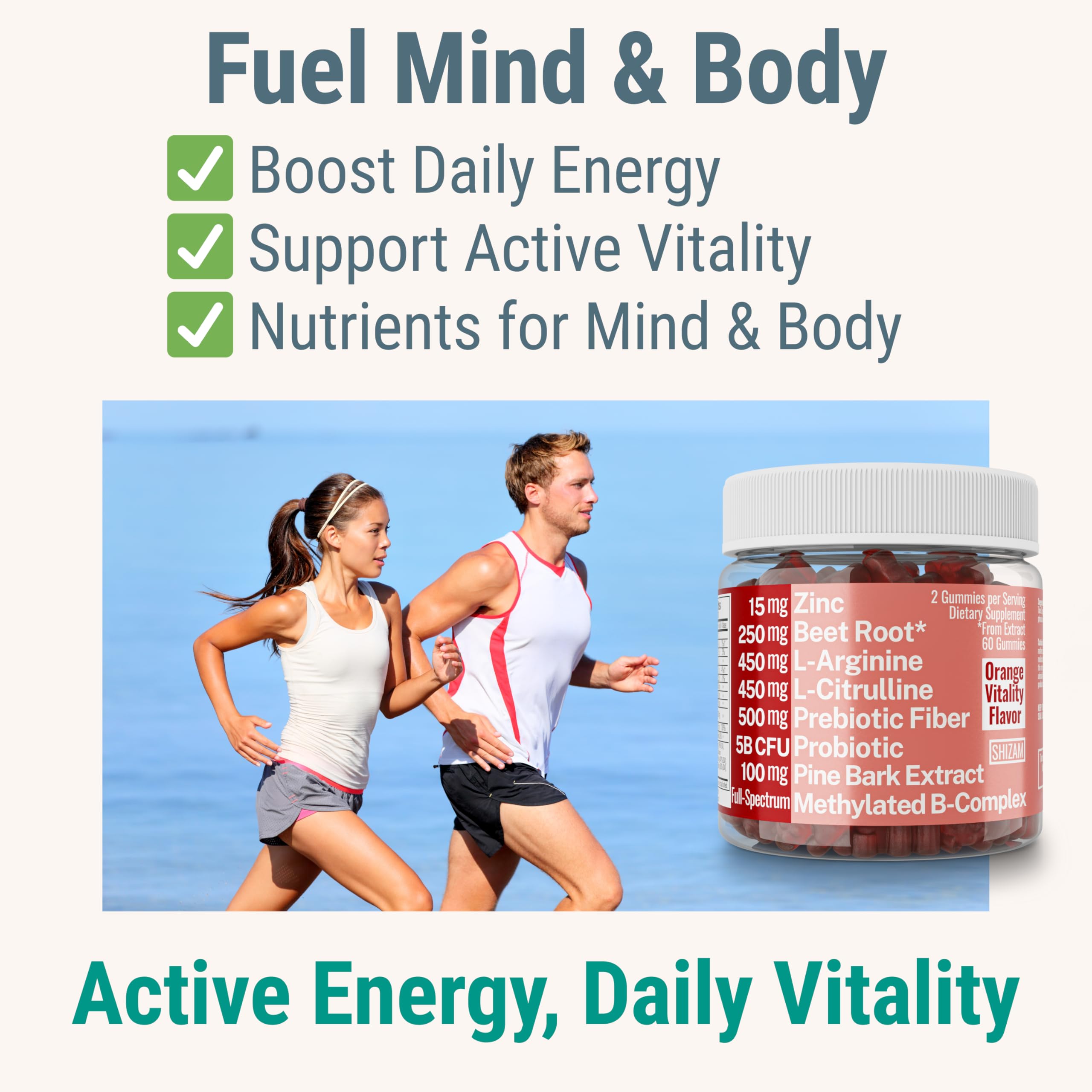 Pine Bark Extract L-Arginine L-Citrulline Beetroot Probiotic Fiber Methylated B Complex Zinc Gummies for Women Men Adults Kids w. Chicory Root Inulin 5-MTHF B6 P5P Powder Capsule Pill Supplement Alt — Amazon image 2