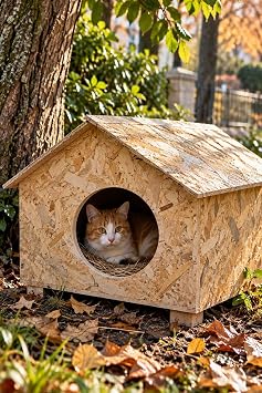 Reyo 50x50x35 cm Kedi Evi, D  Ortama, R zgar ve So u a Dayan kl  Ah ap Kedi Yuvas , Yavru ve Yeti kin Kediler  in Bar nak OSB CAT17