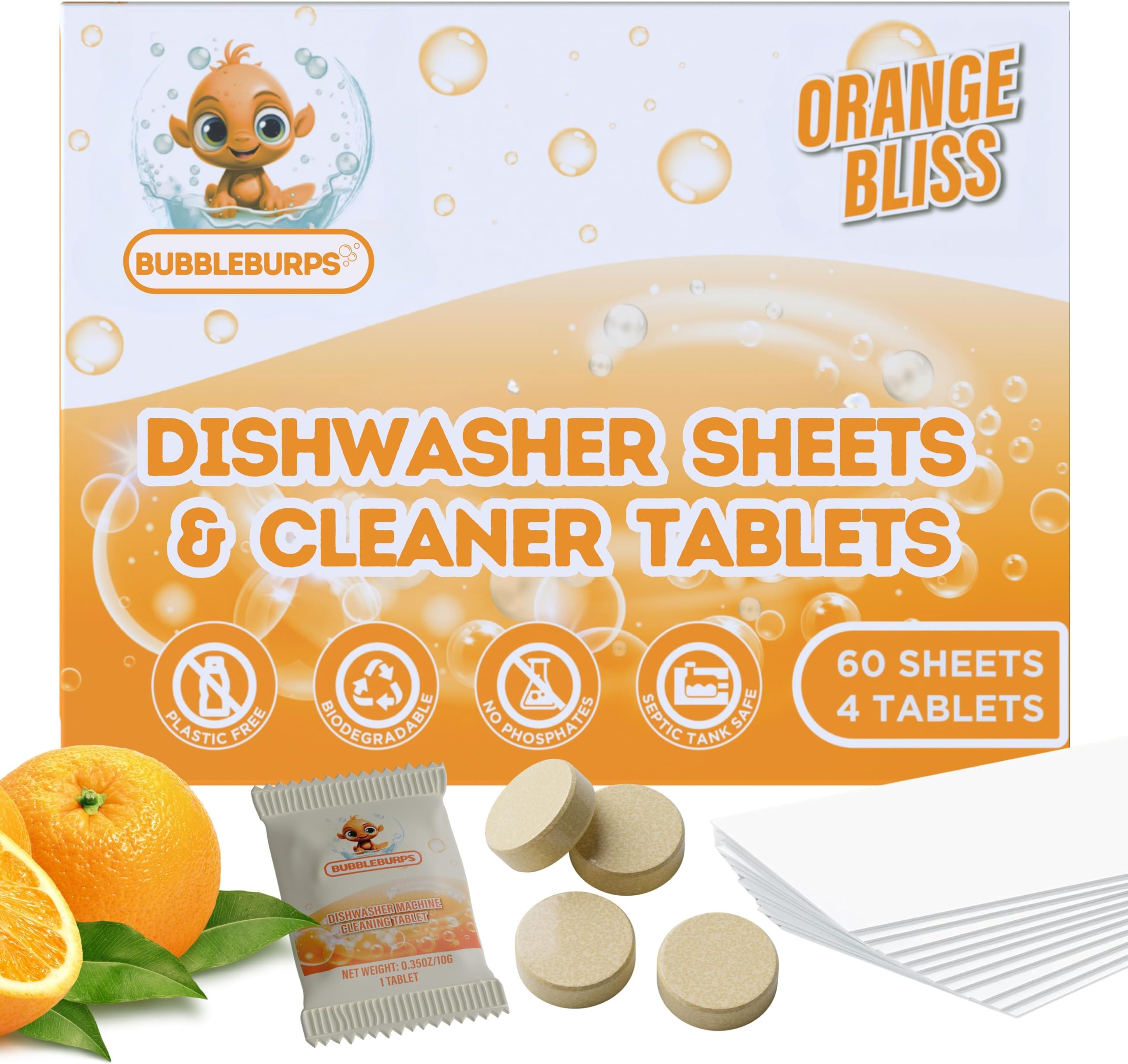 Dishwasher Detergent Sheets & Dishwasher Cleaner Tablets, Concentrated Dish Washing Liquid, Dishwasher Cleaner & Deodorizer, 60 Sheets & 4 Tablets, Septic Safe, Dishwasher or Sink