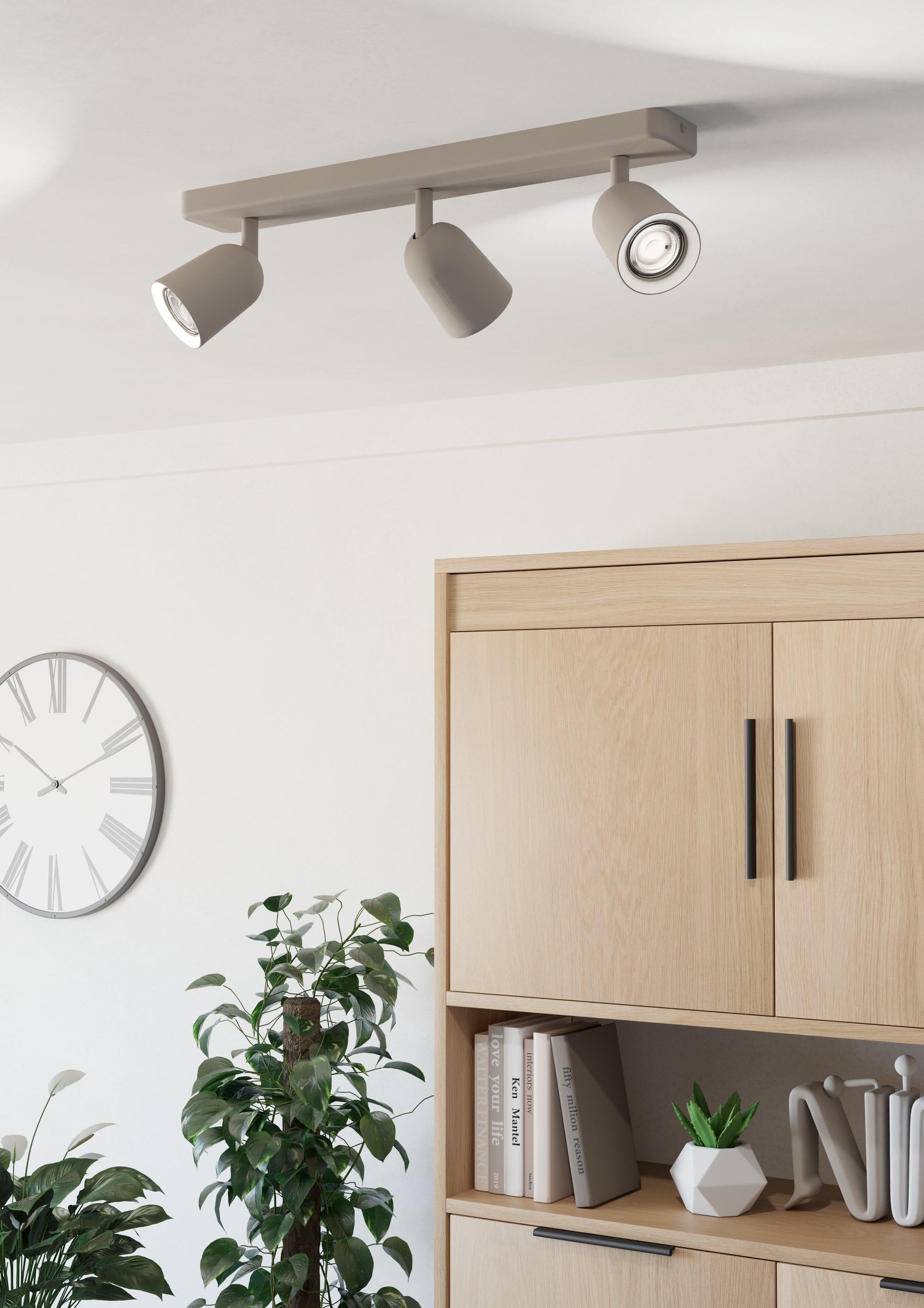 EGLO Deckenlampe 3-flammig Camaldoli Deckenstrahler | mit flexiblen drei Strahlern, Spot Deckenleuchte aus Stahl in Sandfarben, GU10 Fassung