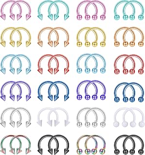 48Pcs 16G Surgical Steel Horseshoe Nose Septum Rings Piercing Jewelry Balls & Spikes Cartilage Helix Tragus Earring Hoop Eyebrow Lip Piercing Ring for Women Men 6mm 8mm 10mm 12mm