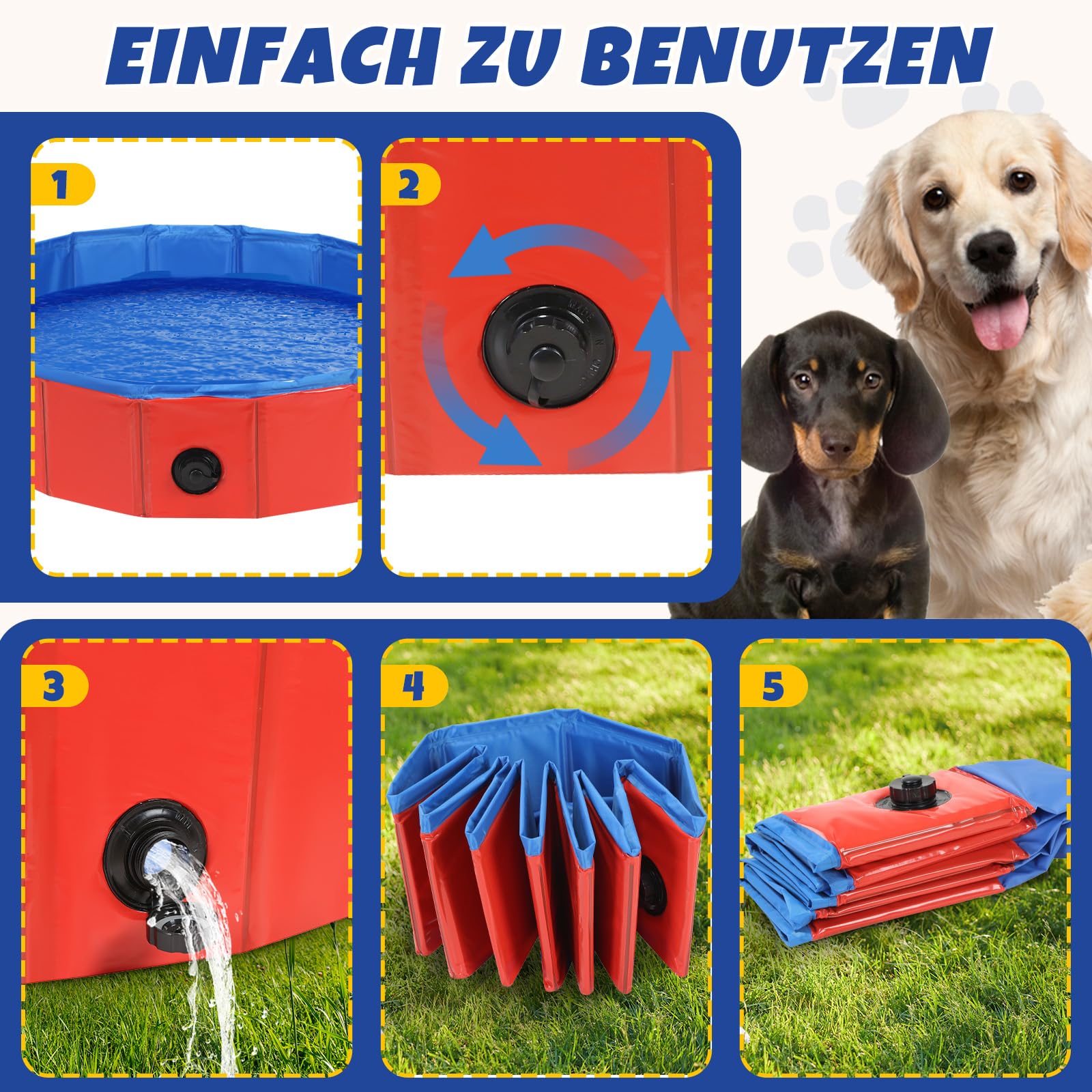 DASBET Piscina pieghevole per cani, in PVC, pieghevole, portatile, per cani, cuccioli, gatti, per interni ed esterni (80 x 20 cm, rosso)