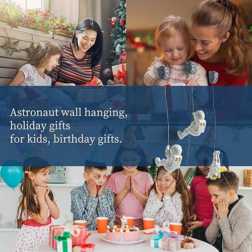 Miniatura 7 de XGZY Decoración de pared de astronauta escalada 3 piezas de figuras de astronauta colgantes, decoración temática del espacio exterior para