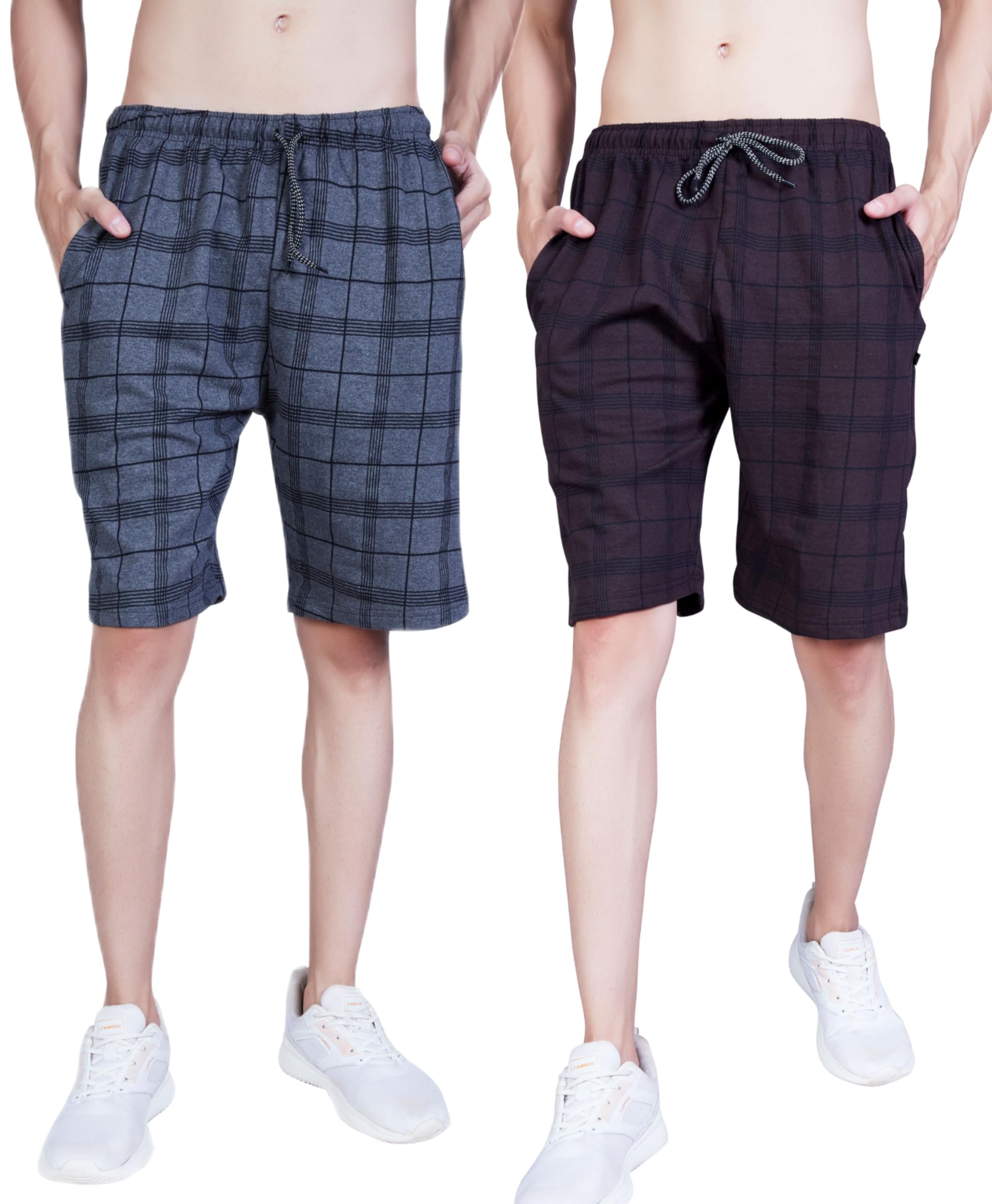 Men’s Casual Checked Shorts – Comfortable Cotton Blend Summer Shorts with Pockets