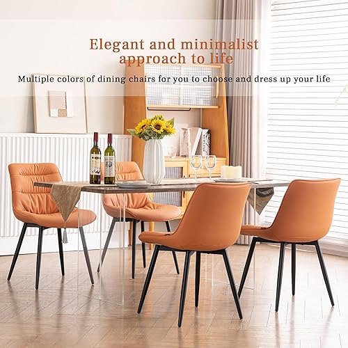 Miniatura 5 de Kidol & Shellder Juego de 2 sillas de comedor modernas, sin ruedas, de piel sintética, sin brazos, para interiores, con asiento grueso, patas de