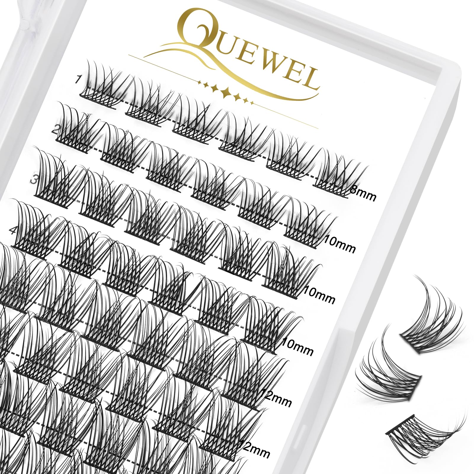 QUEWEL Cluster-Lashes 72 Pcs Individual-Lashes Wide Stem C/D Curl 8-16mm Length DIY Eyelash Extension Individual-Cluster-Lashes Natural&Mega Styles for Personal Makeup Use at Home (Mega-D-MIX8-16) — view 26