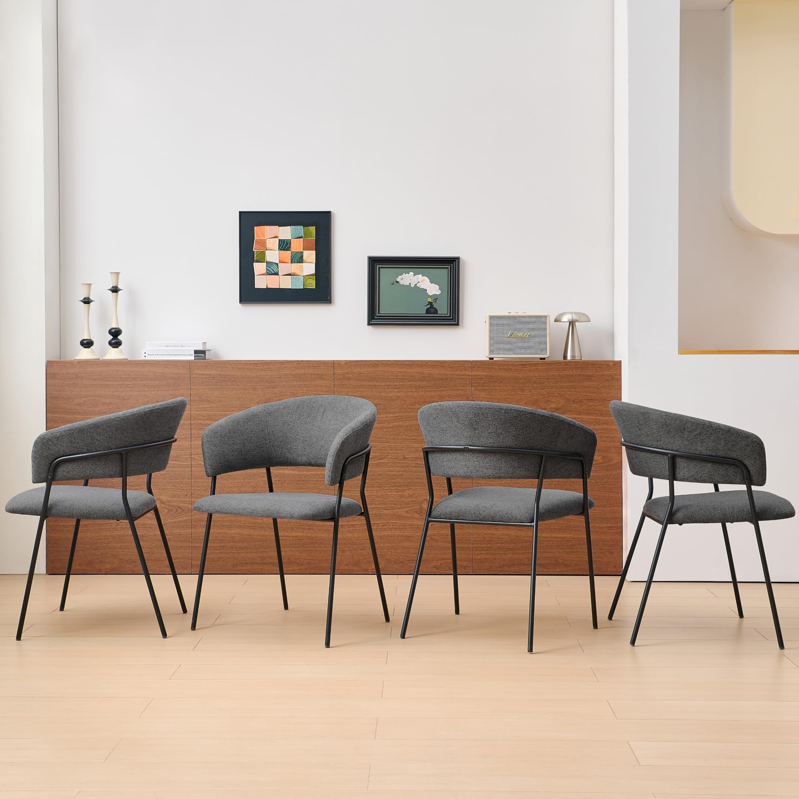 Colorig Modern Dining Chairs Set of 4 Linen-Fabric Upholstered with Arm and Sturdy Metal Frame Legs for Kitchen,Dining Room,Living Room,Coffee lounge Restaurant (4, Dark Gray, D56 X W56 X H77 CM)