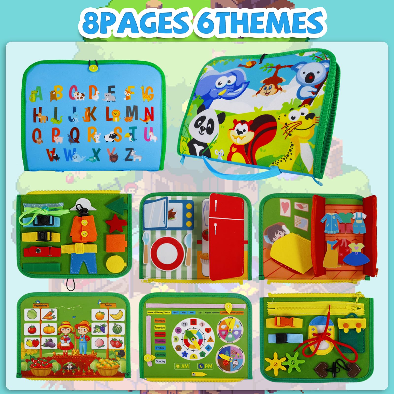 Busy Board Montessori Livre D'Activités Sensoriel Pour Enfants 1-3 Ans – Tableau Motricité Fine Avec 8 Thèmes, Cadeau Éducatif Garçon Fille