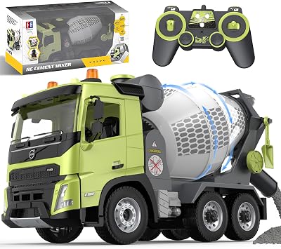 Double E Volvo FMX 120 RC Cement Mixer Truck - 360 Rotating Drum + 7 Realistic Sounds & LED Lights, 2.4GHz Anti-Interference for Multi-Vehicle Play - Construction Toy Adults