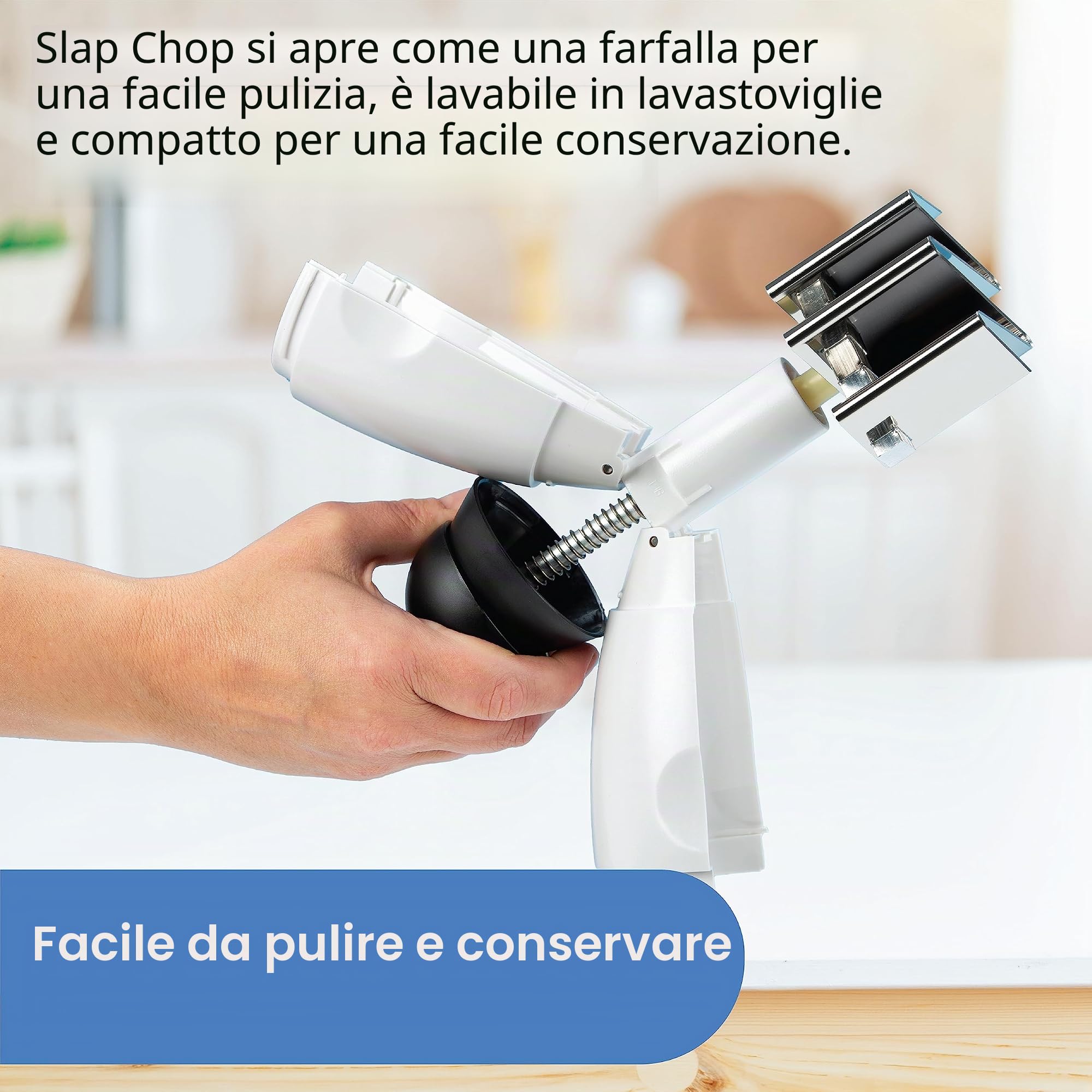 Slap Chop - Tritatutto originale con lame giapponesi in acciaio inox e apertura a farfalla per una facile pulizia – gadget tritatutto – mini tritatutto per insalate – accessorio da cucina