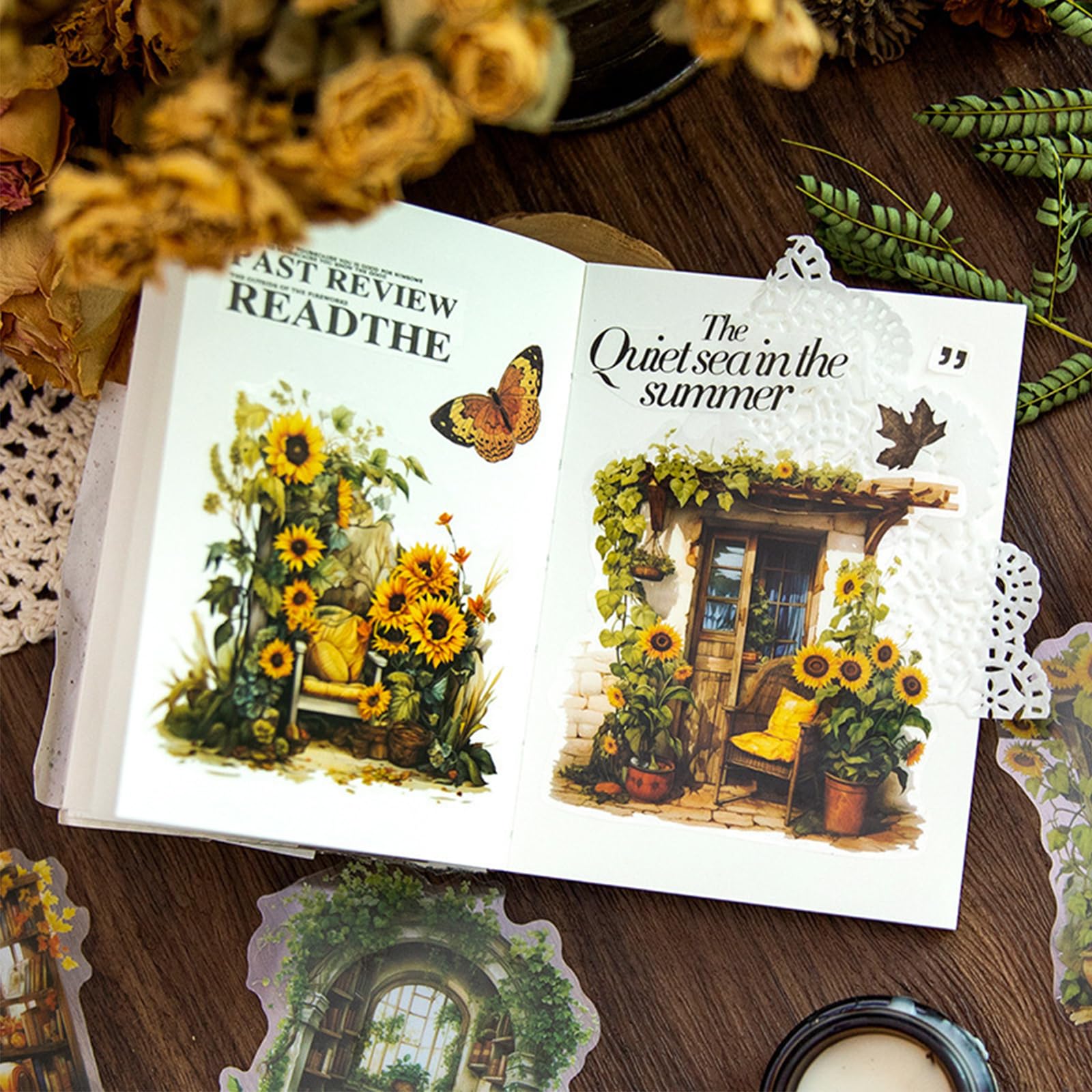 60 Stück Vintage-Scrapbooking-Zubehör, Blumenfenster, Scrapbook-Aufkleber, ästhetisches Papier für Tagebuch, Buch, Pflanze, Sofa, gemütliches Haus, Collage, Decoupage, dekorative Aufkleber für