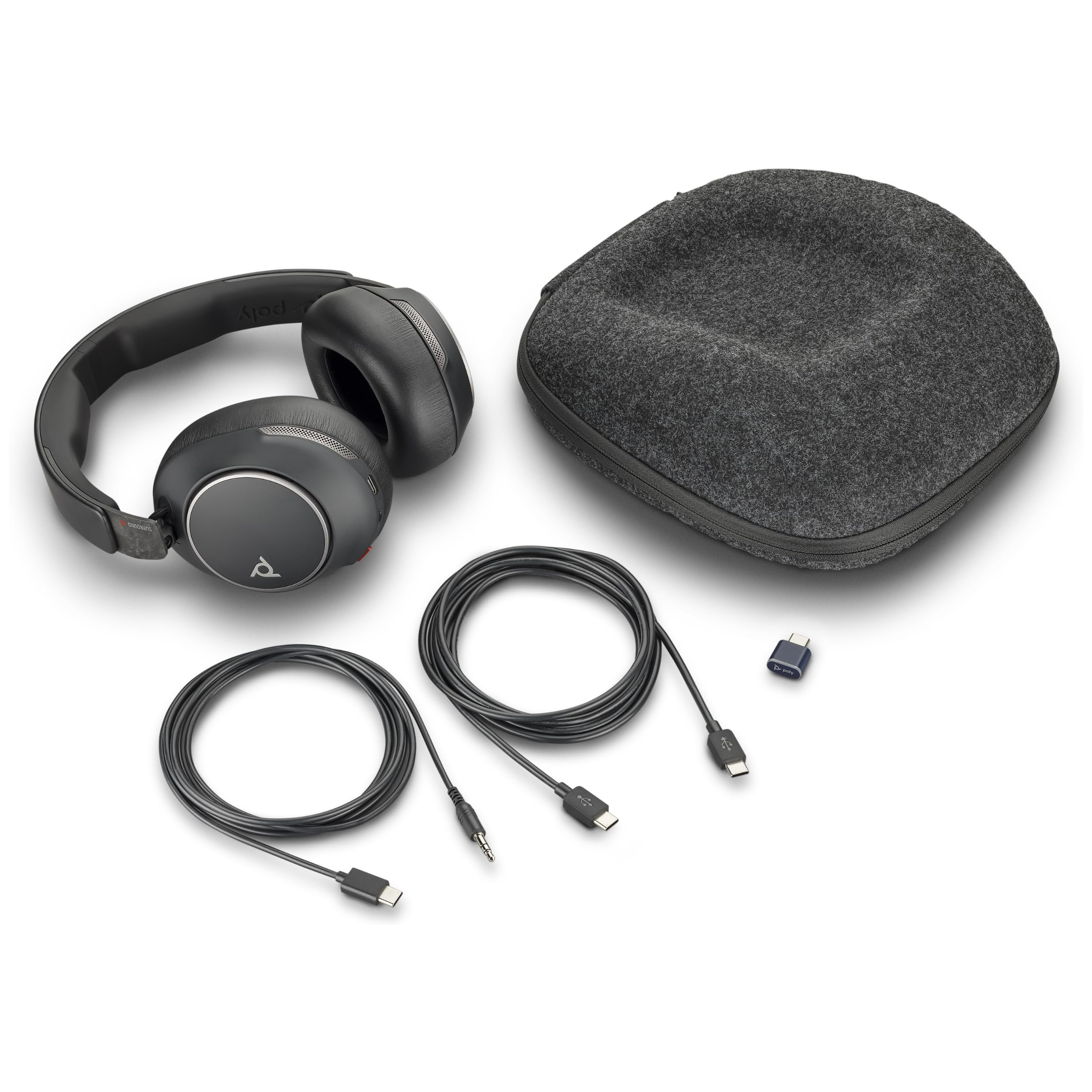 Plantronics Auriculares para equipo de audio Voyager Surround 80 UC, USB-C, Adaptador USB-C/A, VS80T, BT700C, Negro