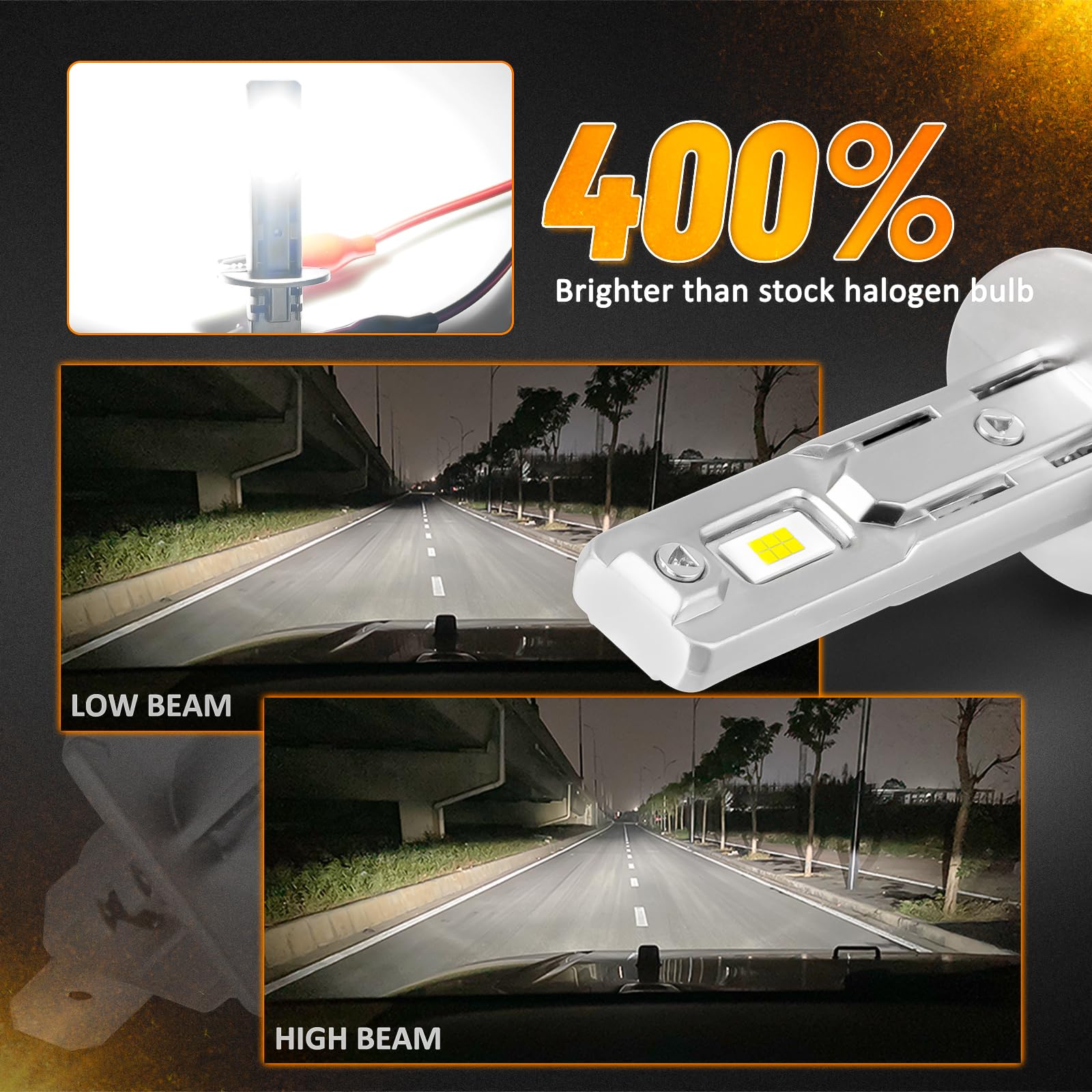 D-Lumina Ampoule H1 LED Canbus,100W 16000LM 6500K Puce CSP Super Lumineux éblouissants et feux de croisement,1:1 Design de rechange Lampe halogène non polarité,Plug and Play