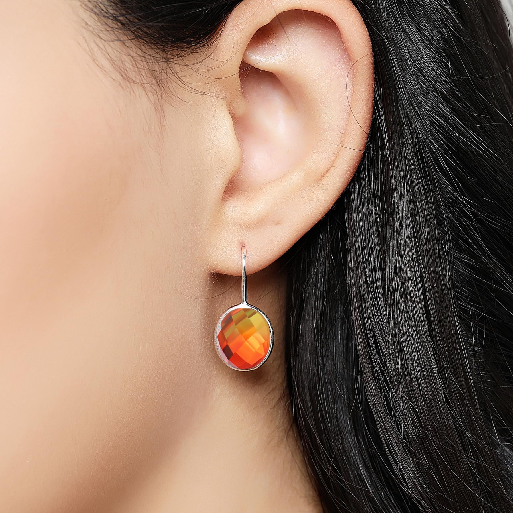 MetJakt Orecchini pendenti da donna in argento 925 con vera pietra naturale e cristalli colorati con glitter che cambiano colore, gioielli da donna, nan, cristallo