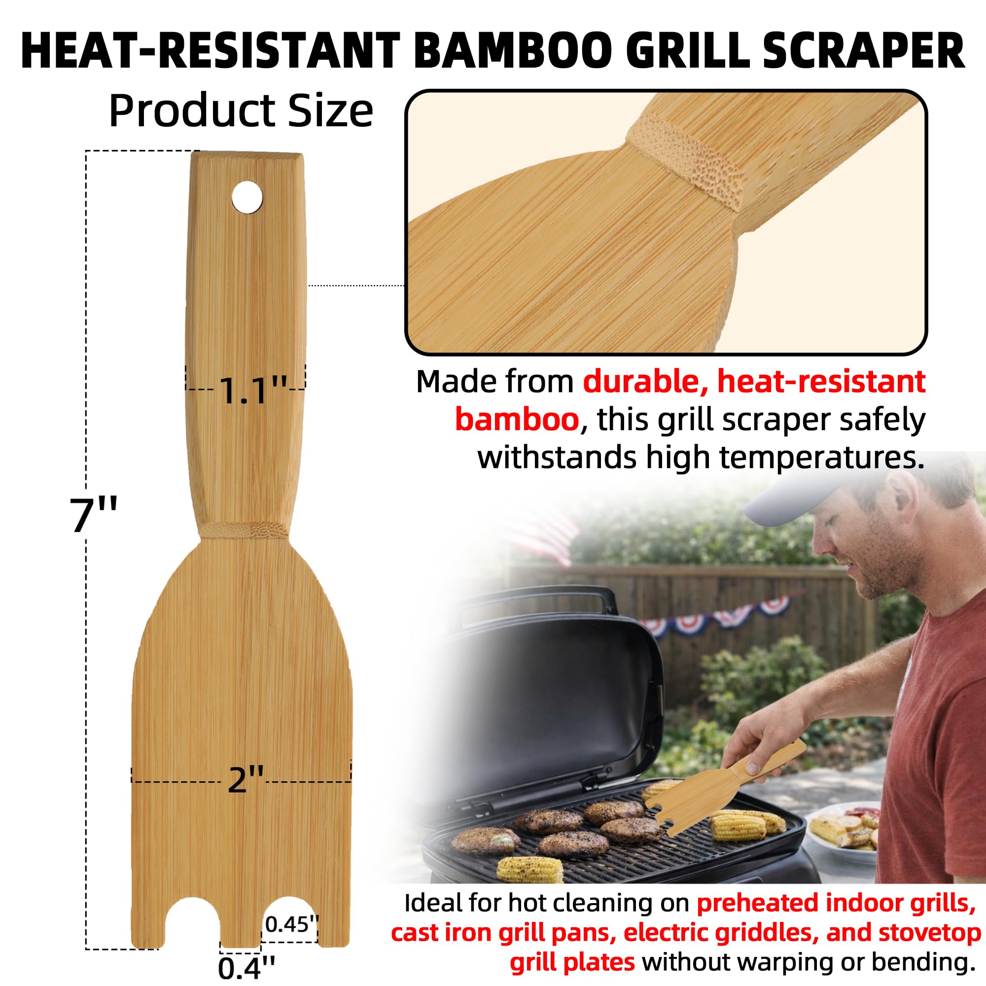 Bamboo Grill Scraper - Clean George Foreman & More -2