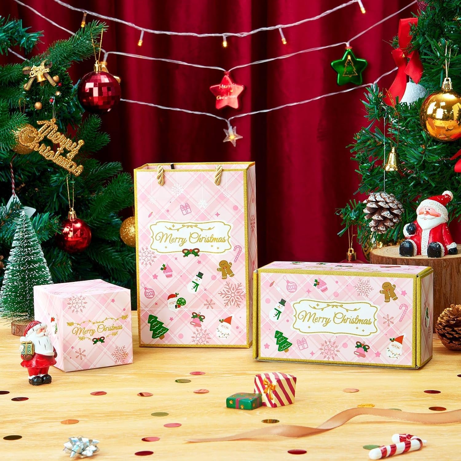 WERNNSAI Christmas Explosion Gift Box - Pink Christmas Surprise Gift Boxes with Confetti Money Folding Pop-Up Exploding Gift Boxes for Kids Girls Birthday Holiday Party Supplies 8 Bounces