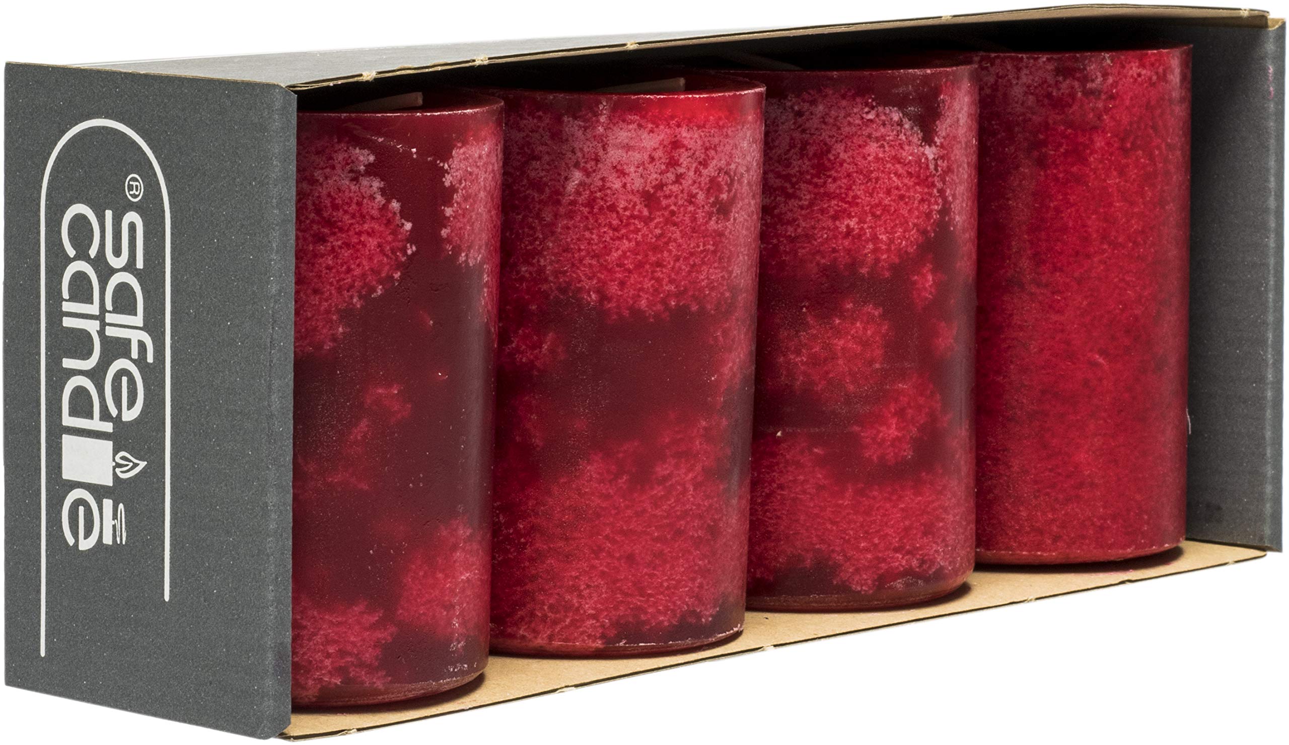 safe candle Trendkerze selbstverlöschend, 4 Stück, Höhe 9cm / Ø 6cm, 27 Std. Brenndauer (Rubin)