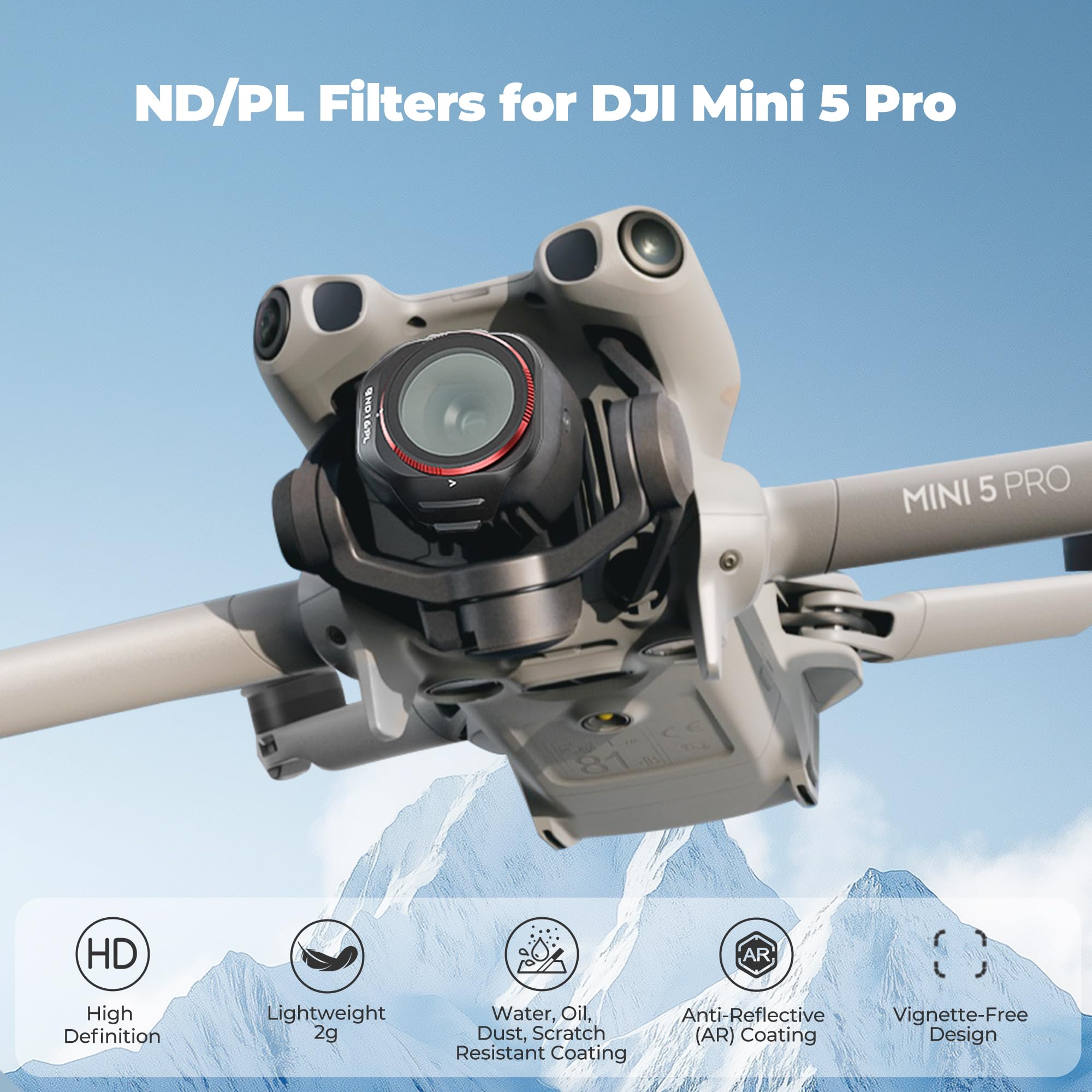 Freewell Bright Day - Confezione da 6 filtri ND/PL per DJI Mini 5 Pro - ND8/PL, ND16/PL, ND32/PL, ND64/PL, ND128/PL & ND256/PL - Filtri polarizzati per controllo dell'esposizione e riduzione