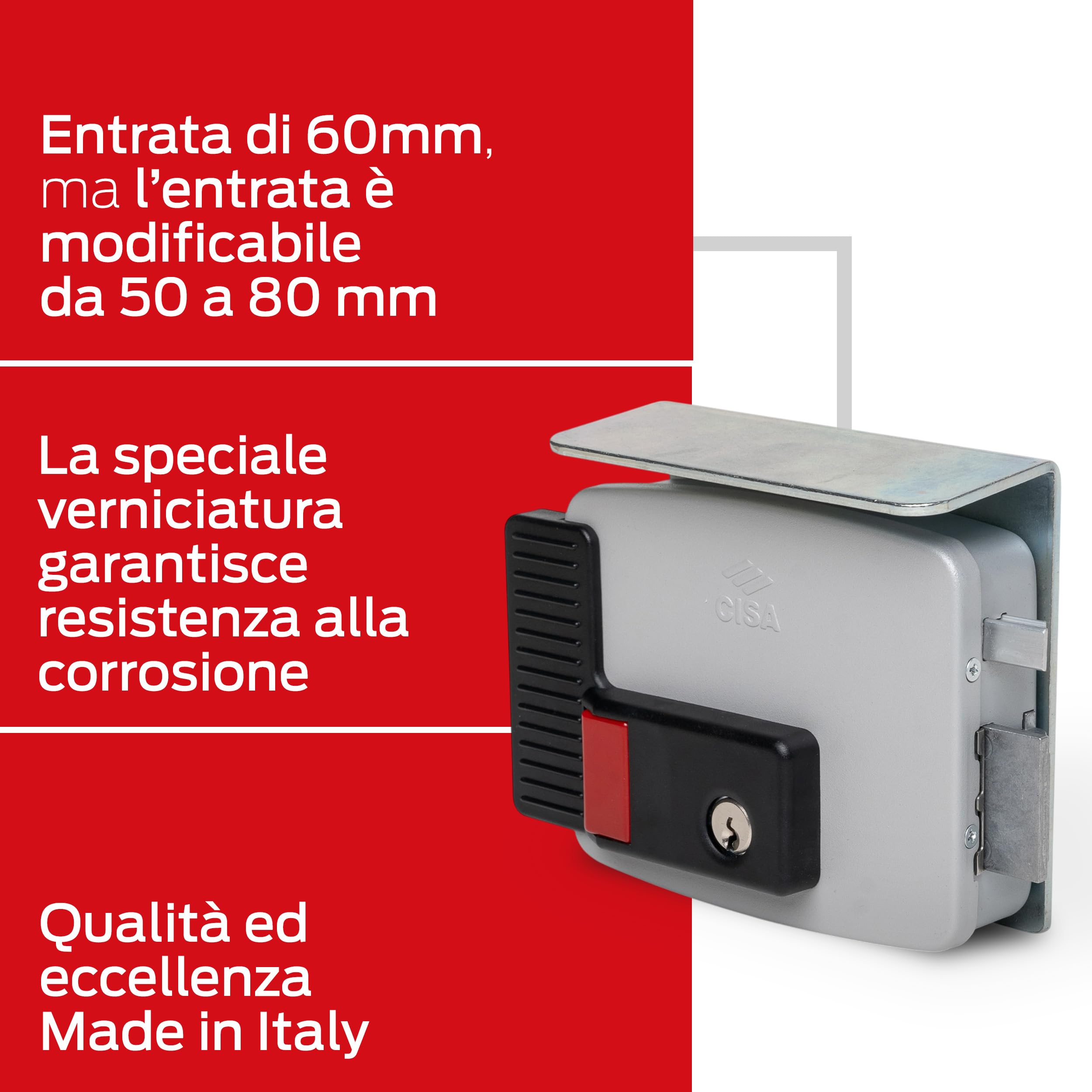 CISA - Serratura Elettrica da Applicare 111731601N7 - Elettroserratura CISA in Acciaio Verniciato con Chiave e Pulsante Interni - Funzione Fermo a Giorno - Entrata 60 Regolabile - Mano Destra
